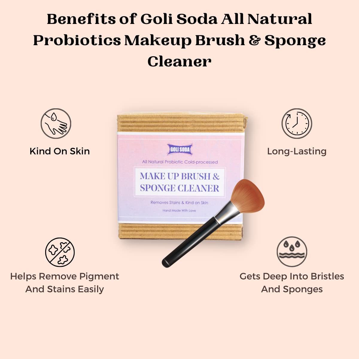 Goli Soda All Natural Probiotic Makeup Brush & Sponge Cleaner (90g) - Gentle Deep Cleaning Solution for Cosmetics Tools - Perfect for Daily Makeup Brush Maintenance & Hygiene