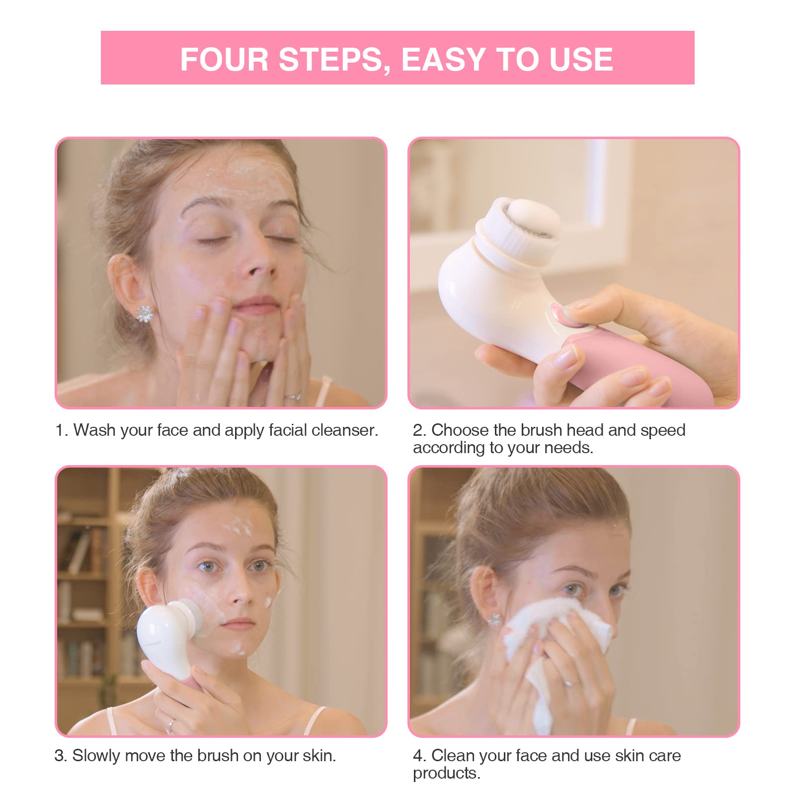 Electric Face Cleansing Brush with 3 Heads - Deep Clean & Exfoliate for Glowing Skin