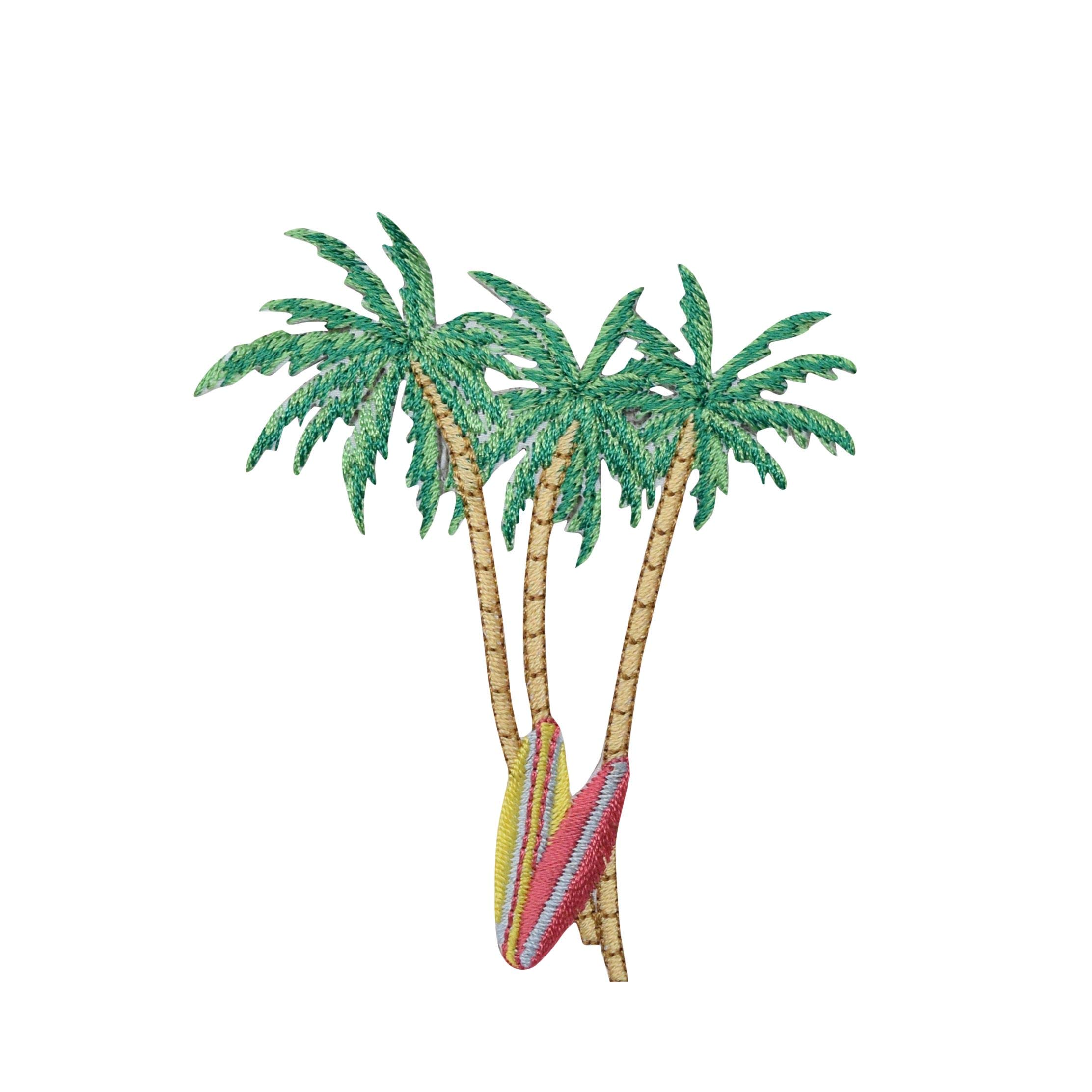 Three Palm Trees with Surfboards Embroidered Iron-On Patch - Tropical Beach Style for Hats, Bags & Jackets - Perfect for DIY Crafts & Surfing Enthusiasts