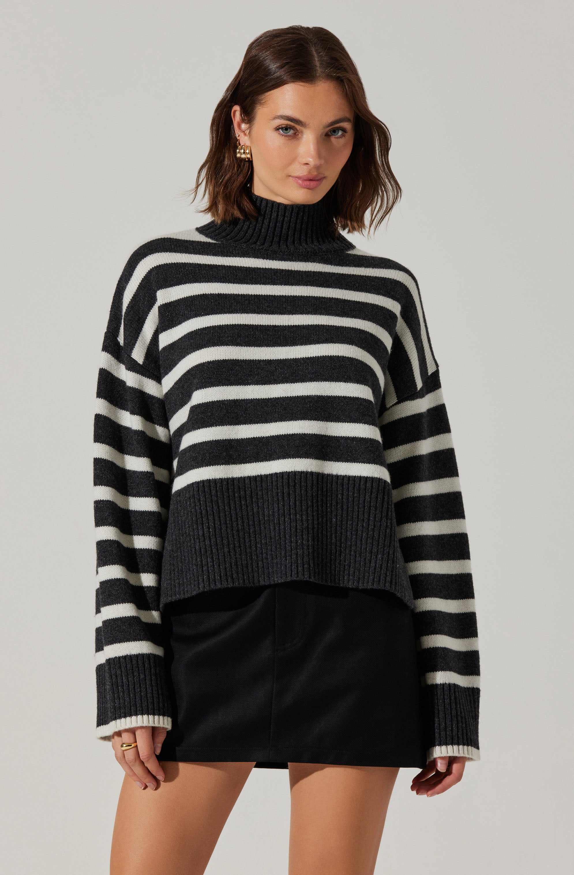 Stylish Striped Mock Neck Sweater for Women - Cozy Winter Pullover | Perfect for Office Wear, Casual Outfits & Holiday Parties