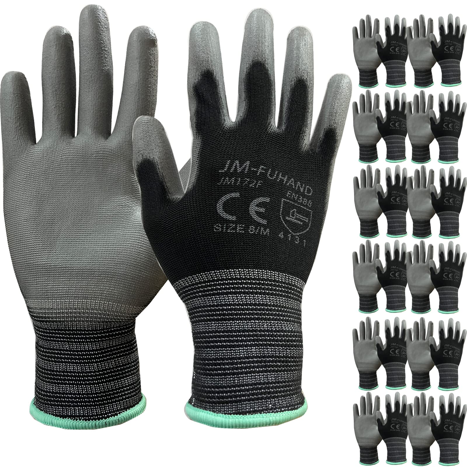 Ultra-Thin Polyurethane (PU) Coated Safety Work Gloves - 12 Pairs for Men & Women, Durable & Flexible for Precision Work & Light Duty Tasks (Black/Grey, Large) - Perfect for Assembly, Electronics Handling & General Maintenance