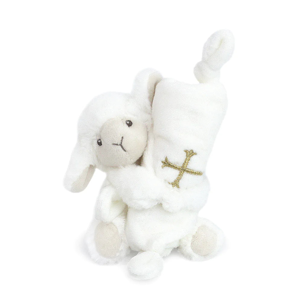 Soft Knotted Security Blanket with Religious Lamb Design - Comforting Baby Blanket for Sleep, Travel & Nursery Decor
