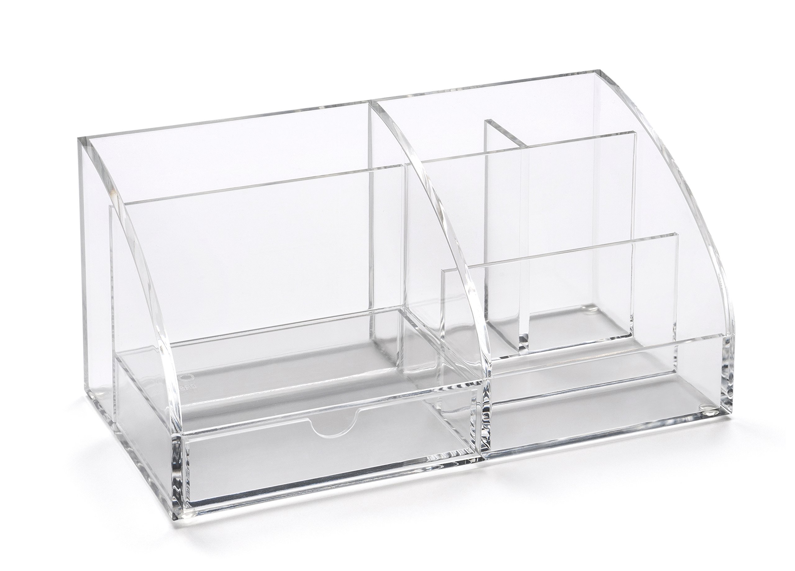 Clear Acrylic Desk Organizer with 7 Compartments & Pull-Out Drawer - Perfect for Office Supplies, Makeup & Cosmetics Storage (12