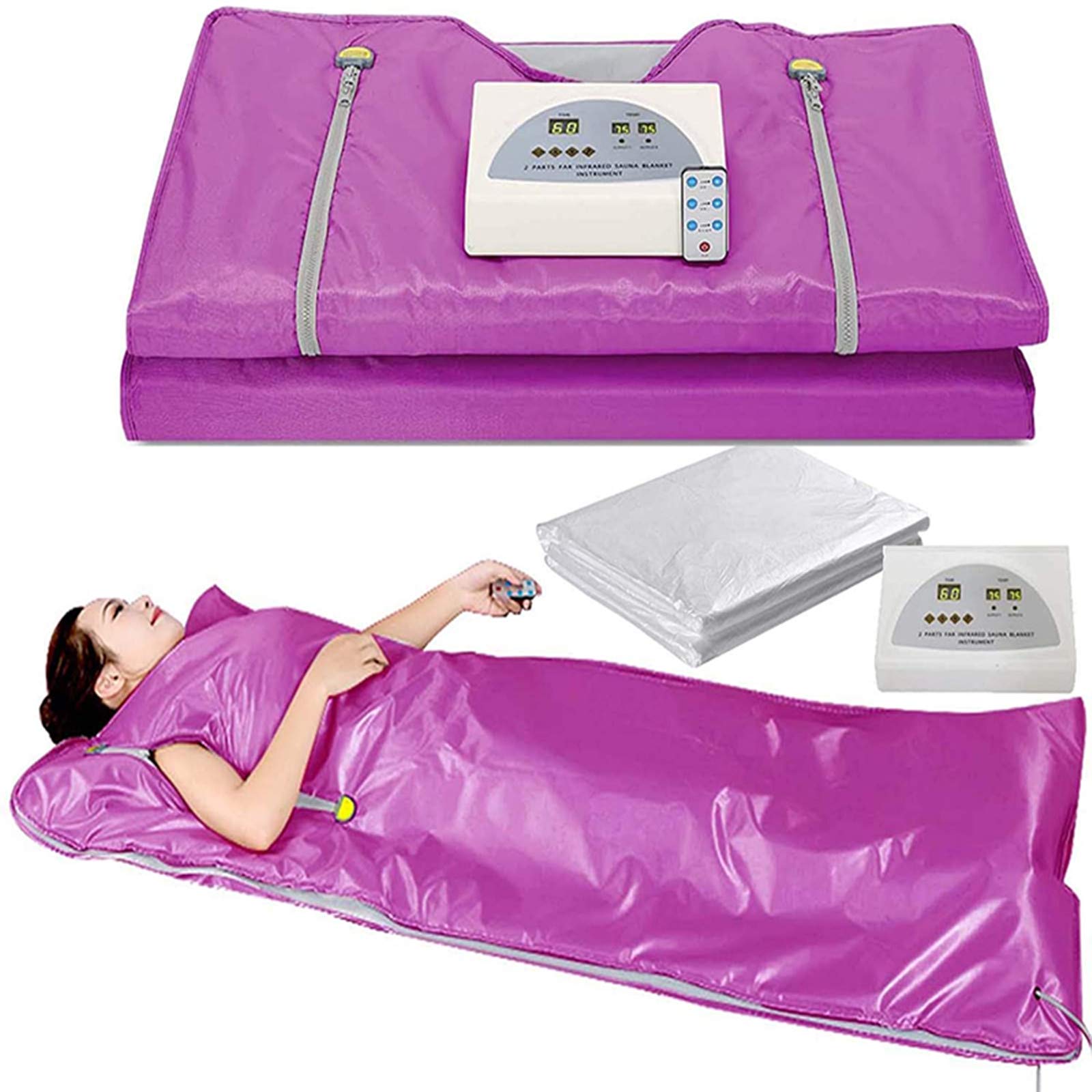 Barbella Far Infrared Sauna Blanket - 2 Zone Digital Heating Portable Sauna for Home Use, Detox Therapy Blanket with 50 Plastic Sheets (Upgraded Purple) | Perfect for Relaxation, Weight Loss & Muscle Recovery After Workout