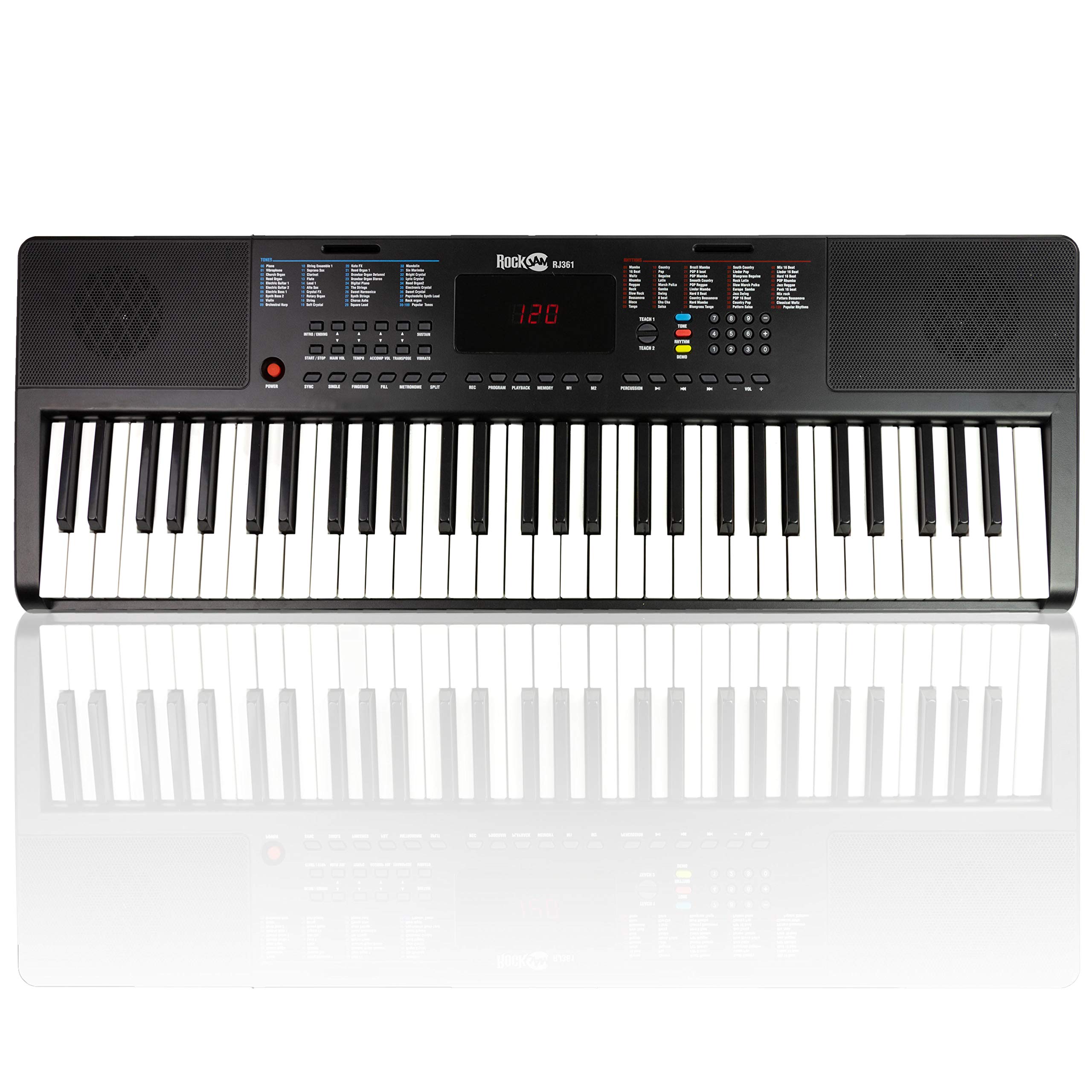 RockJam 61-Key Electronic Keyboard Piano Bundle with Stand, Power Adapter, Headphones & Sheet Music - Perfect for Beginners, Home Practice & Music Lessons