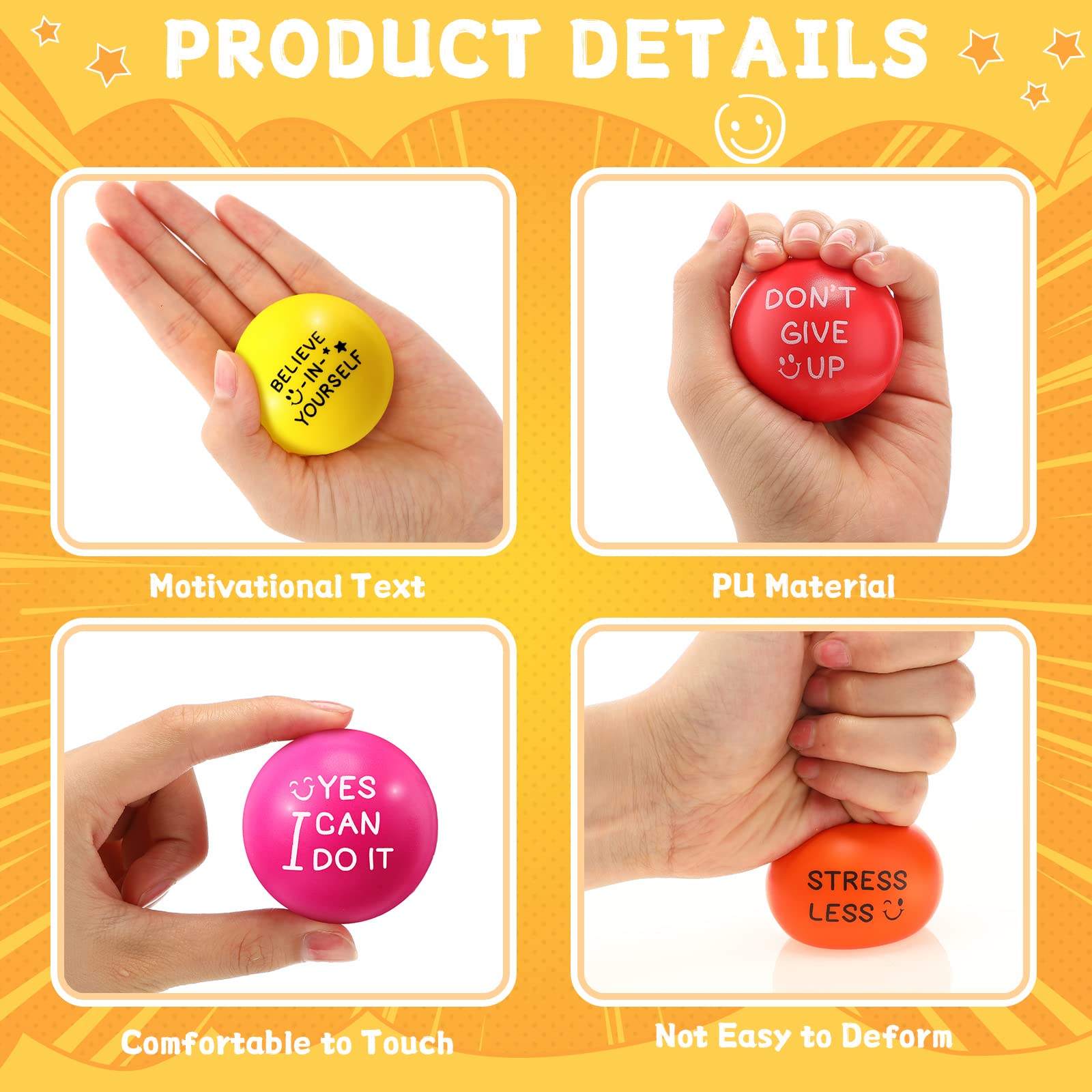 60 Pack Motivational Stress Relief Balls - 1.97 Inch Inspirational Hand Exercise Squeeze Balls for Adults & Teens - Colorful Foam Anxiety Relief Toys with Uplifting Quotes (Multi-Colored) - Perfect for Office, Classroom, Therapy & Home Relaxation