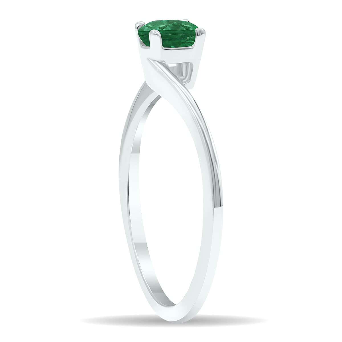 10K White Gold Solitaire Emerald Wave Ring for Women - Elegant Jewelry Gift for Her, Perfect for Weddings, Anniversaries & Special Occasions