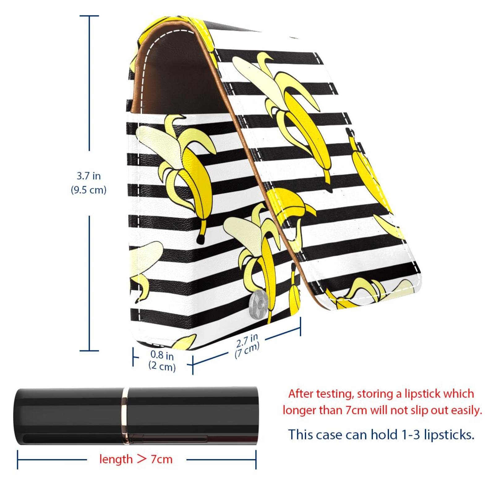 Personalized Lipstick Case - Portable Makeup Bag & Cosmetic Pouch Organizer with Banana Print on Black & White Stripes - Perfect for Travel, Home Storage & Gift Giving