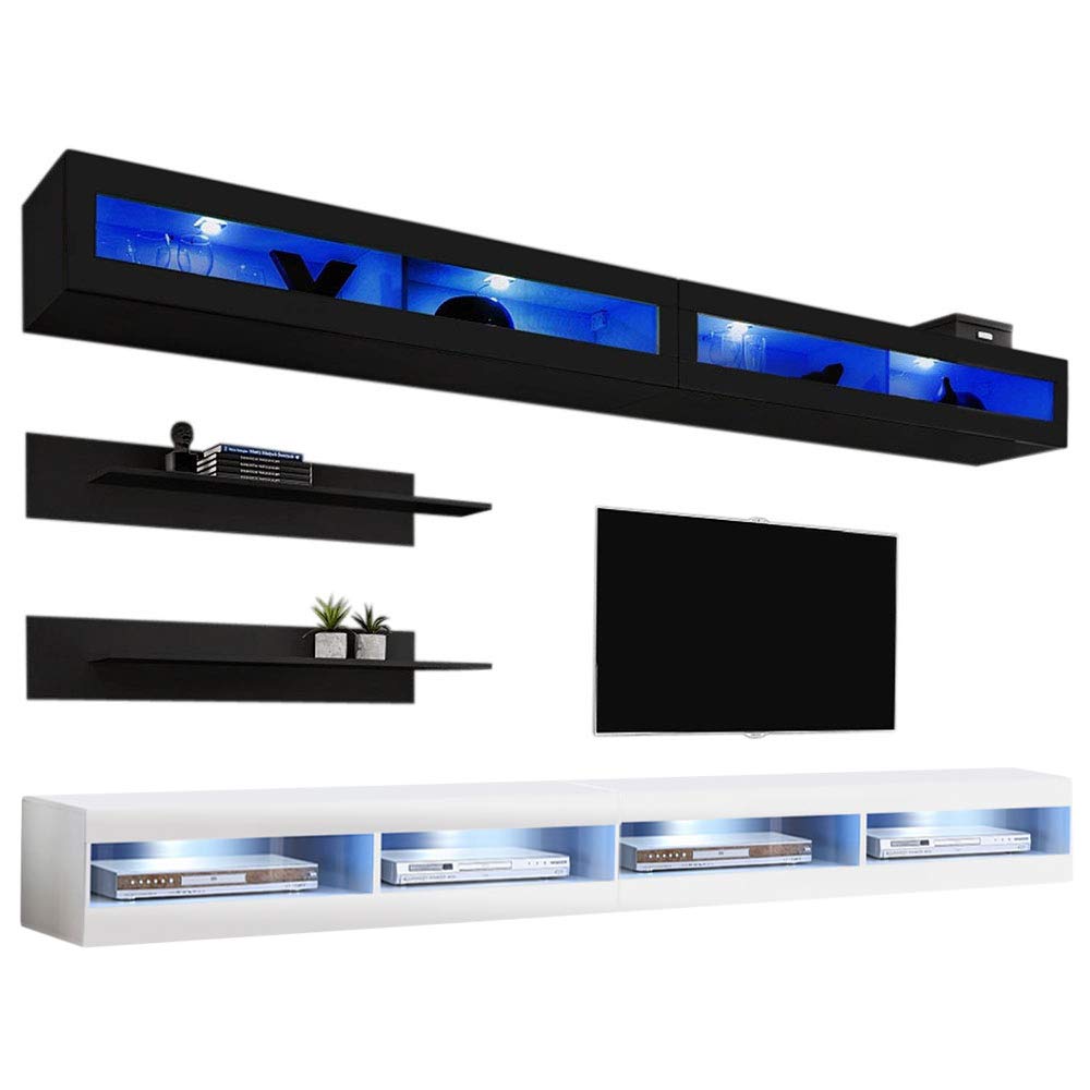 Modern Floating TV Stand with Storage & LED Lights - Wall-Mounted Entertainment Center Console for Bedroom & Living Room - Meble I2 34