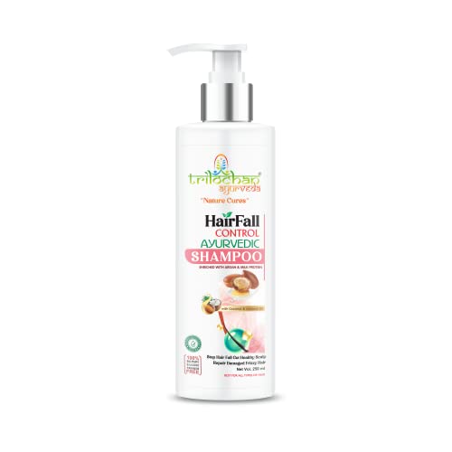 Trilochan Ayurvedic Hair Fall Control Shampoo with Argan Oil & Milk Protein - Stops Hair Loss, Repairs Damaged Hair & Nourishes Scalp (250ml) - Best for Frizzy Hair Treatment & Daily Hair Care Routine