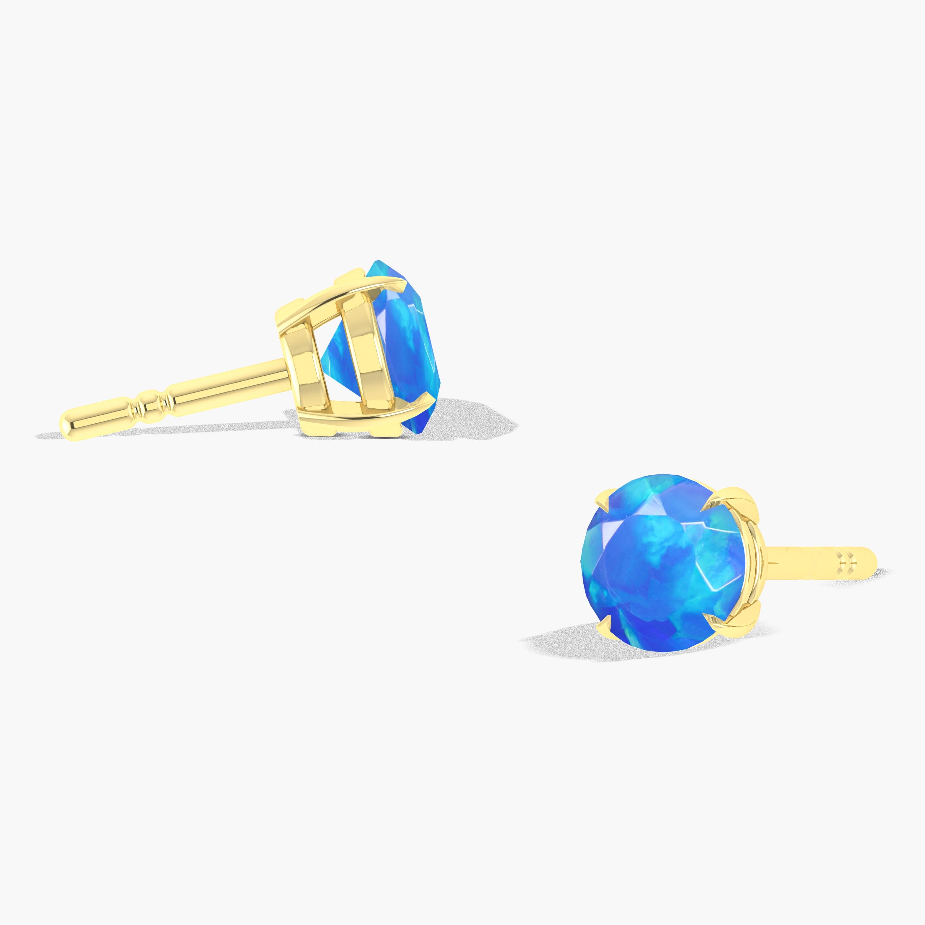Round Blue Opal Gemstone Stud Earrings for Women - Dainty Simple Earrings for Everyday Wear | Perfect Gift for Birthday, Anniversary & Special Occasions