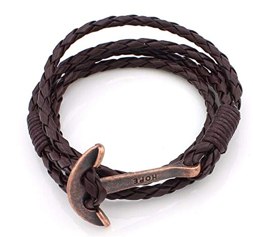 40cm PU Leather Anchor Bracelet for Men - Stylish Wristband Wrap Charm Hand Cuff Jewelry, Perfect for Casual Outings and Gift Giving