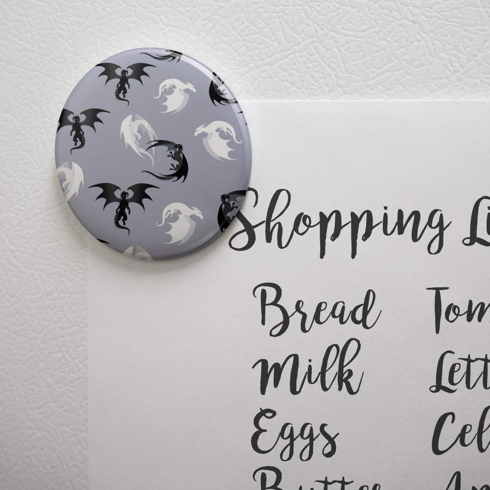 Black and White Dragon Pattern Kitchen Refrigerator Magnet - Strong Hold Button Magnets for Fridge, Office, Whiteboard & Metal Surfaces - Perfect for Home Decor, School, and Work Organization