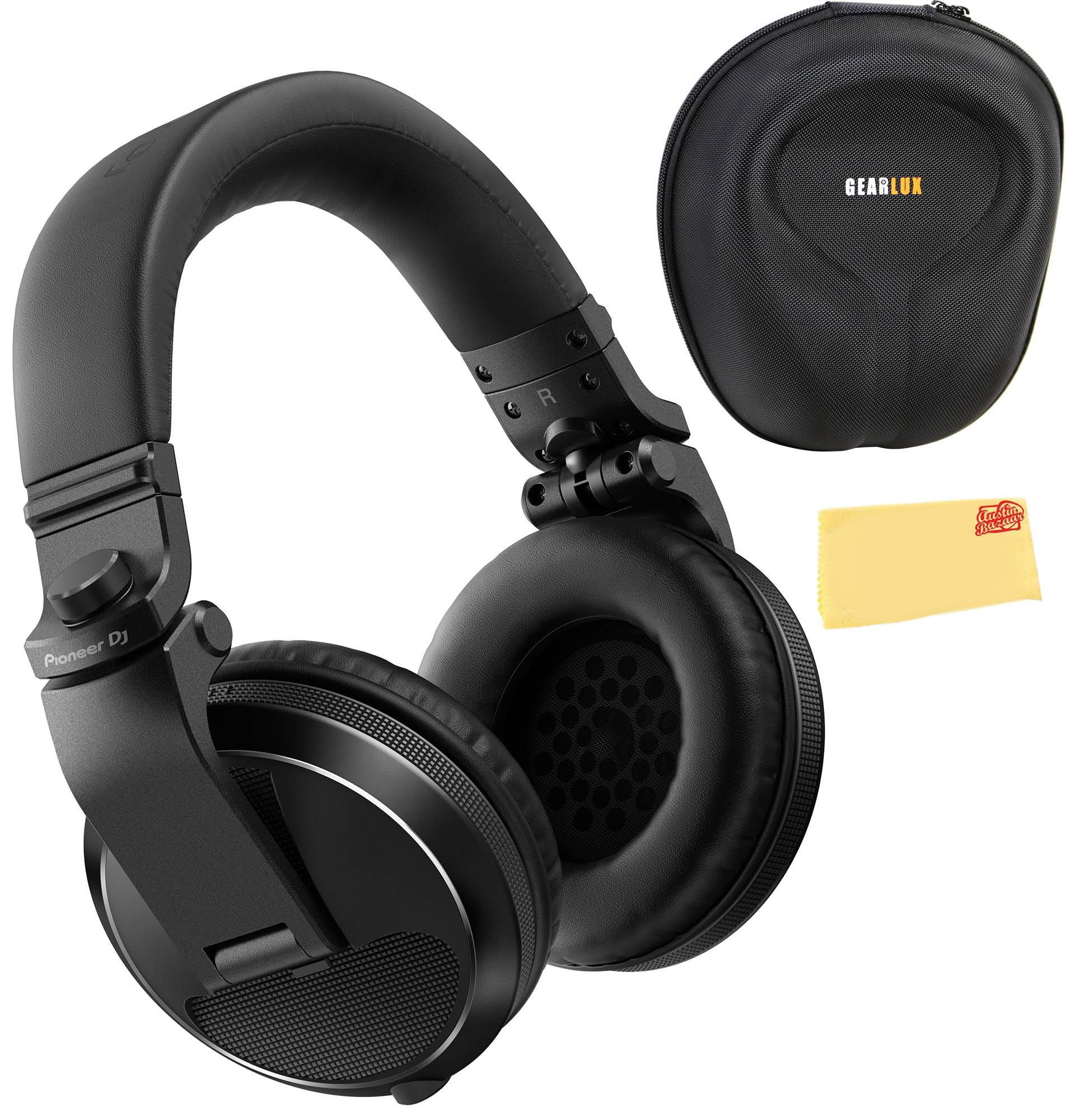 Pioneer HDJ-X5 Professional Over-Ear DJ Headphones with Carrying Case & Cleaning Cloth - High-Quality Sound Isolation for DJing, Music Production & Live Performances (Black)
