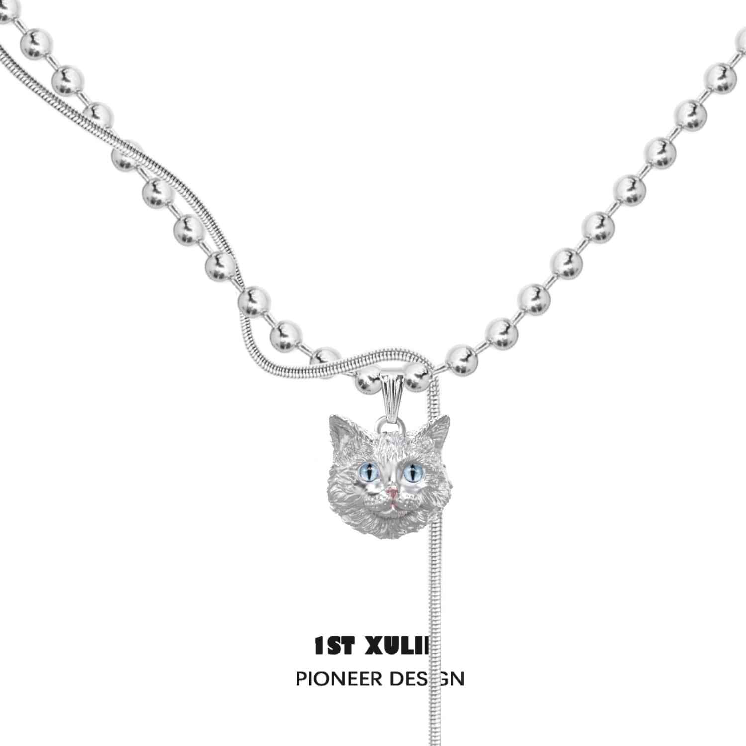 Cat Queen Y2K Double Chain 18k Platinum Plated Necklace for Women - Trendy Layered Choker Jewelry for Parties, Dating & Fashion Accessories