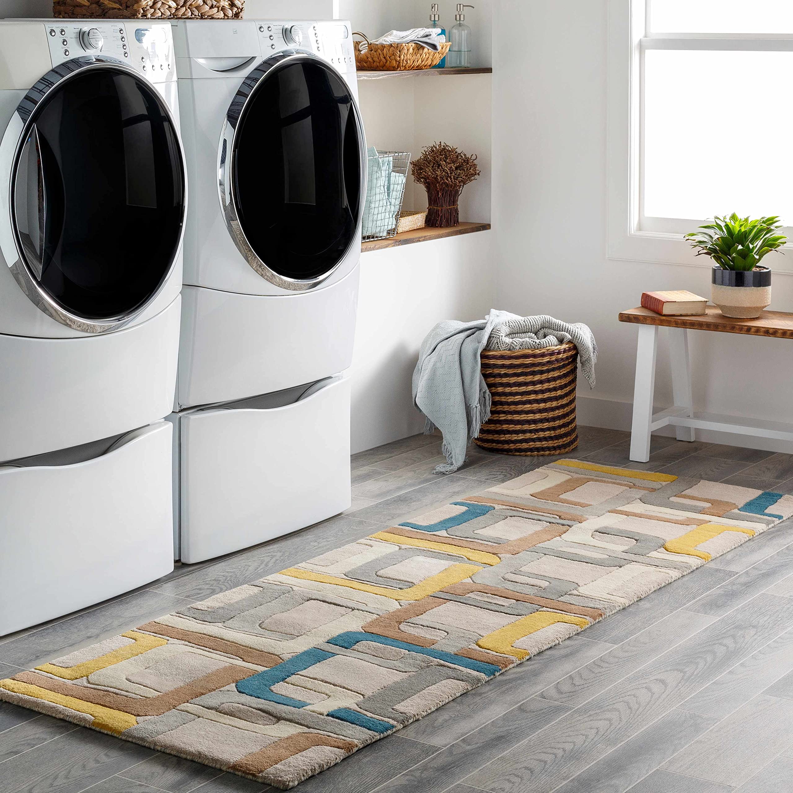 Hauteloom Harlech Wool Area Rug 2' x 3' - Soft Modern Handmade Rug for Living Room, Bedroom - Brown, Blue, Gray - Perfect for Cozy Home Decor & Warm Winter Style