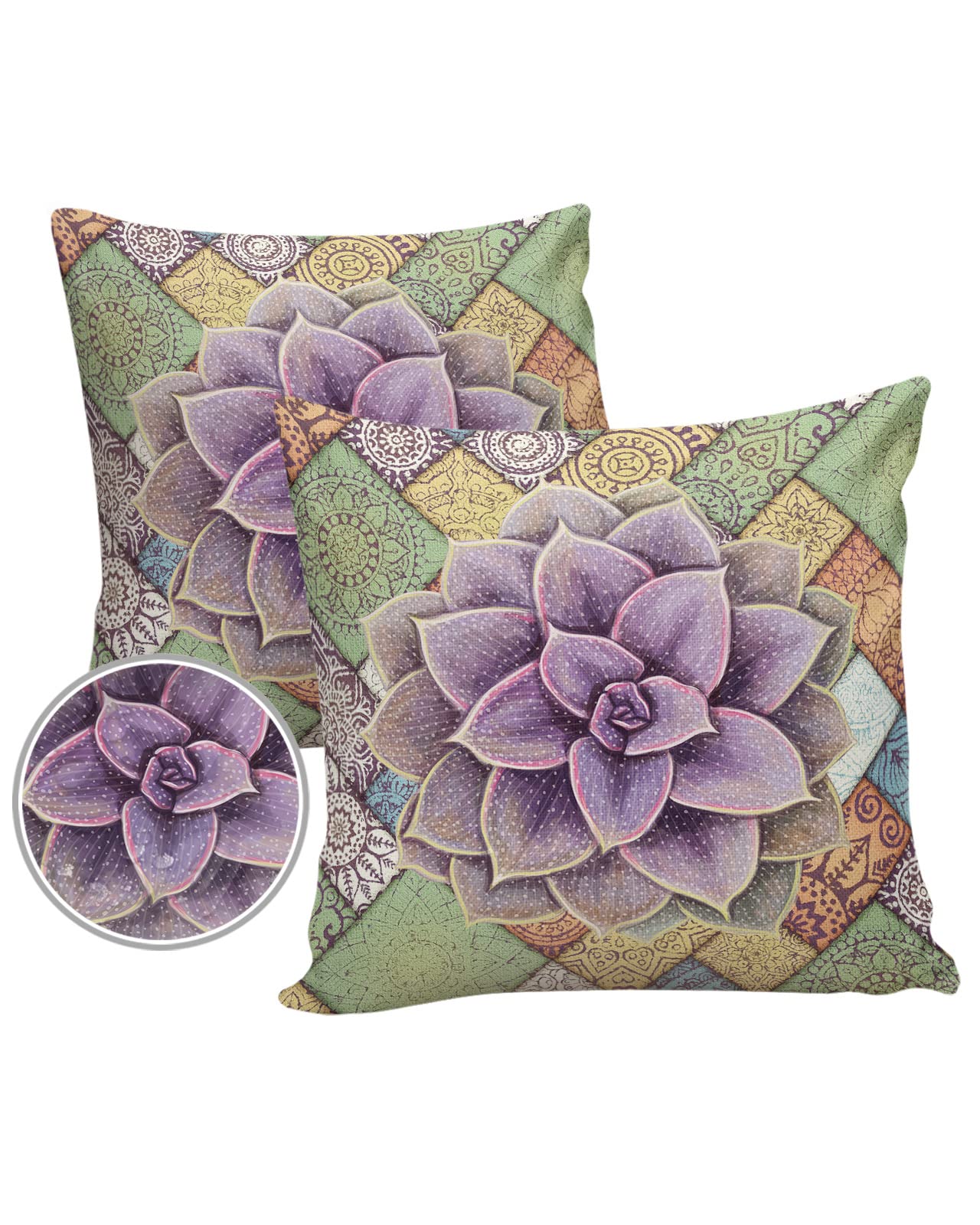 2 Pack Waterproof Outdoor Throw Pillow Covers 18x18 Inch - Square Decorative Cushion Cases with Mandala Cactus Design for Patio Furniture, Garden Sofa Chairs - Perfect for Outdoor Living Spaces, Poolside Lounging & Backyard Decor