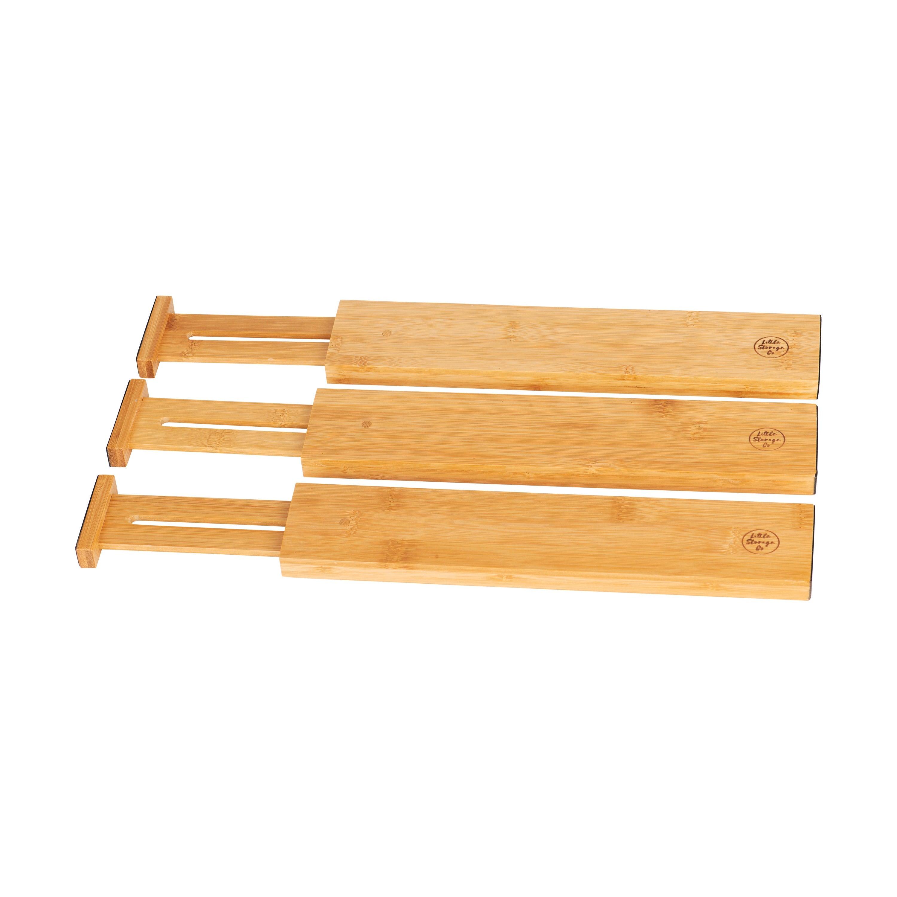 Bamboo Expandable Drawer Organizers - Set of 3 | Kitchen & Office Drawer Storage Solution | Perfect for Utensils, Makeup & Small Items