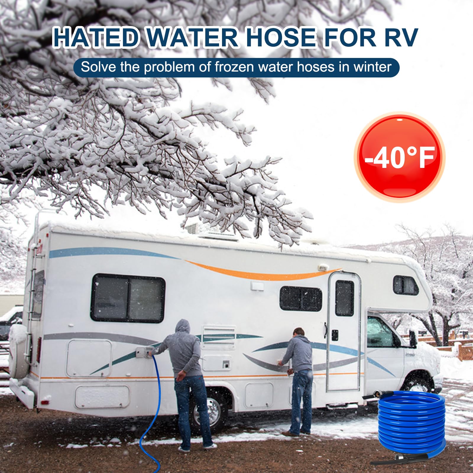 15FT Heated RV Water Hose with Thermostat - Lead & BPA Free, 1/2