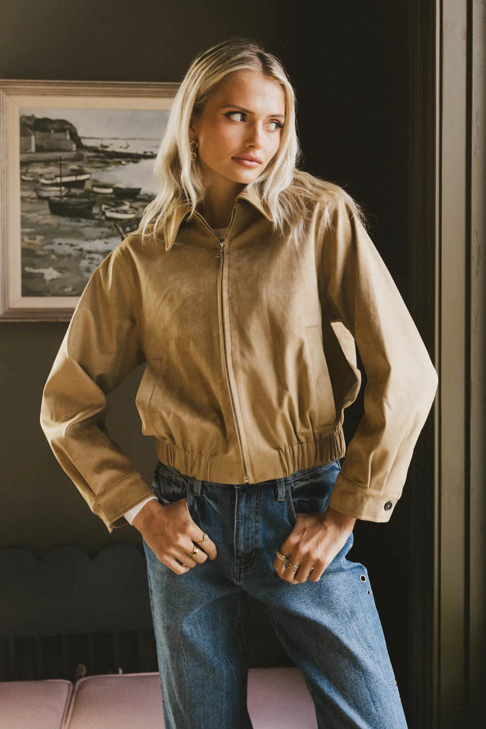 Myli Faux Suede Jacket for Women - Soft Vegan Leather Coat with Zipper Closure | Trendy Fall & Winter Outerwear for Casual Outings & Date Nights