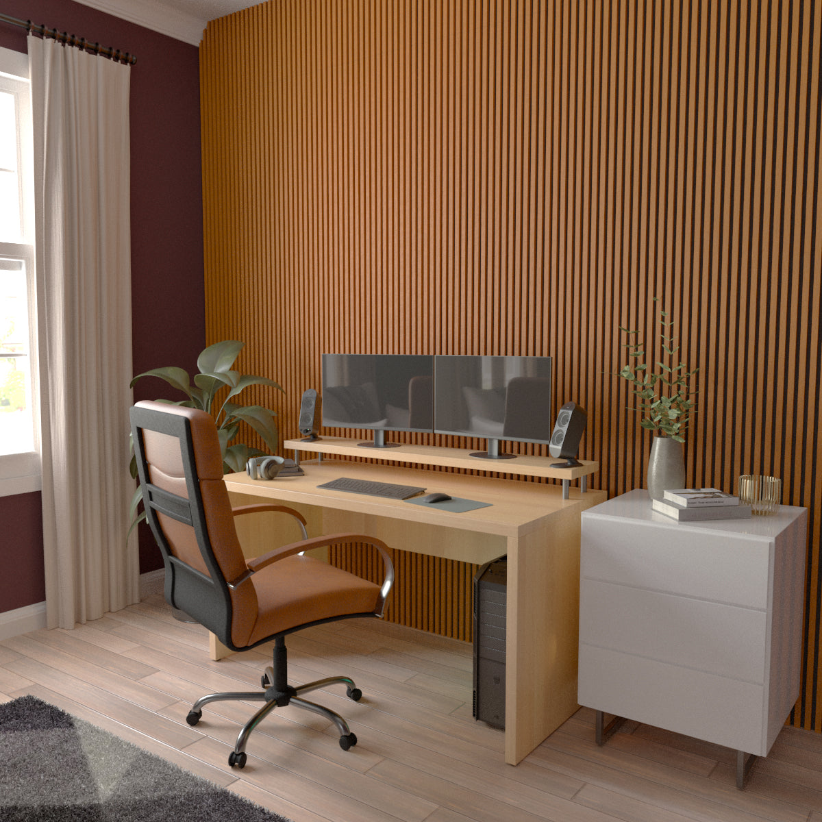 Premium Acoustic Slat Wood Wall Panels - Natural Sound Absorption for Home Theater & Office Decor