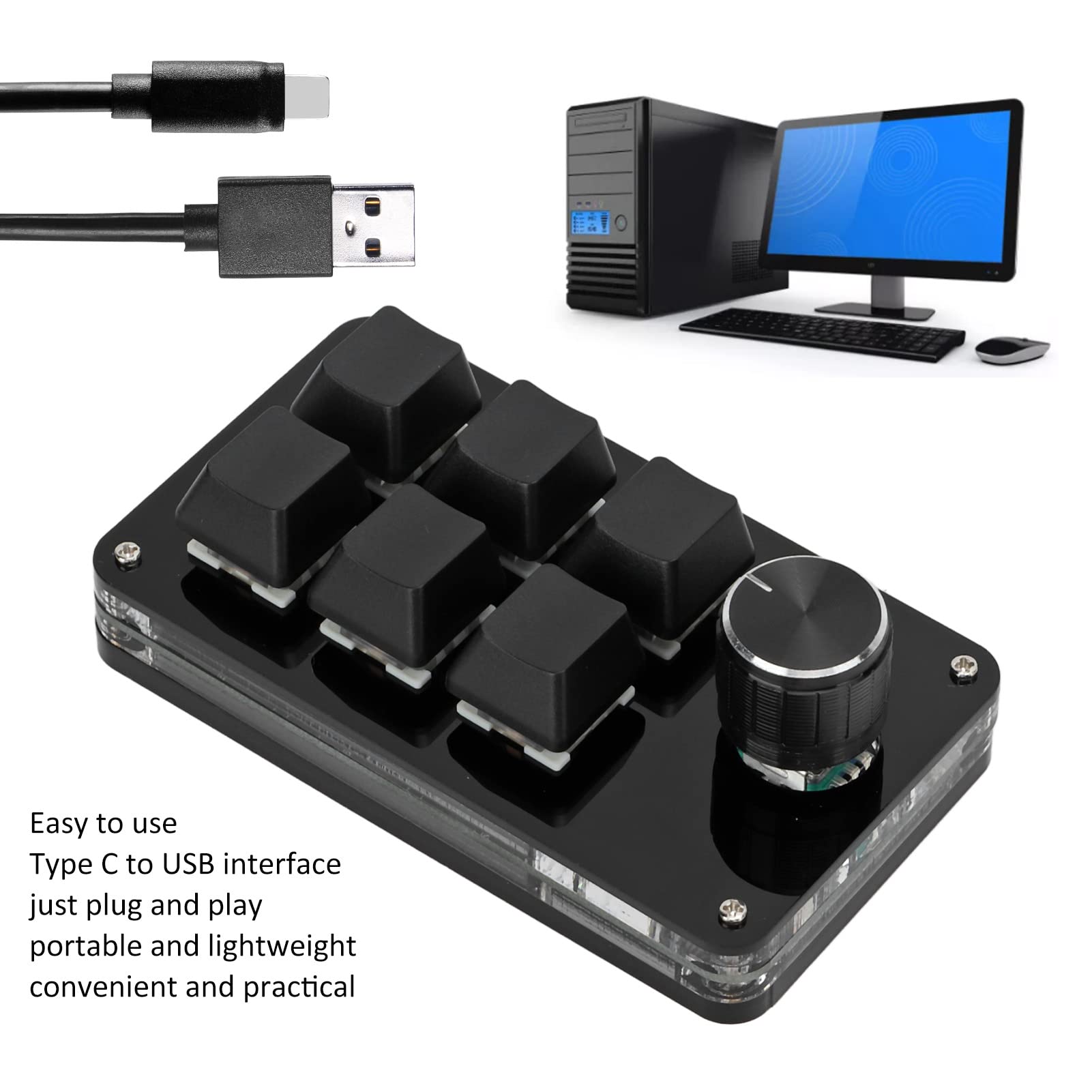 Yosoo 6-Key Programmable Mechanical Gaming Keypad - One-Handed Shortcut Keyboard for PC & Mac - Customizable Mini Gaming Keyboard (Black) - Perfect for MMO, MOBA, FPS Games & Office Work