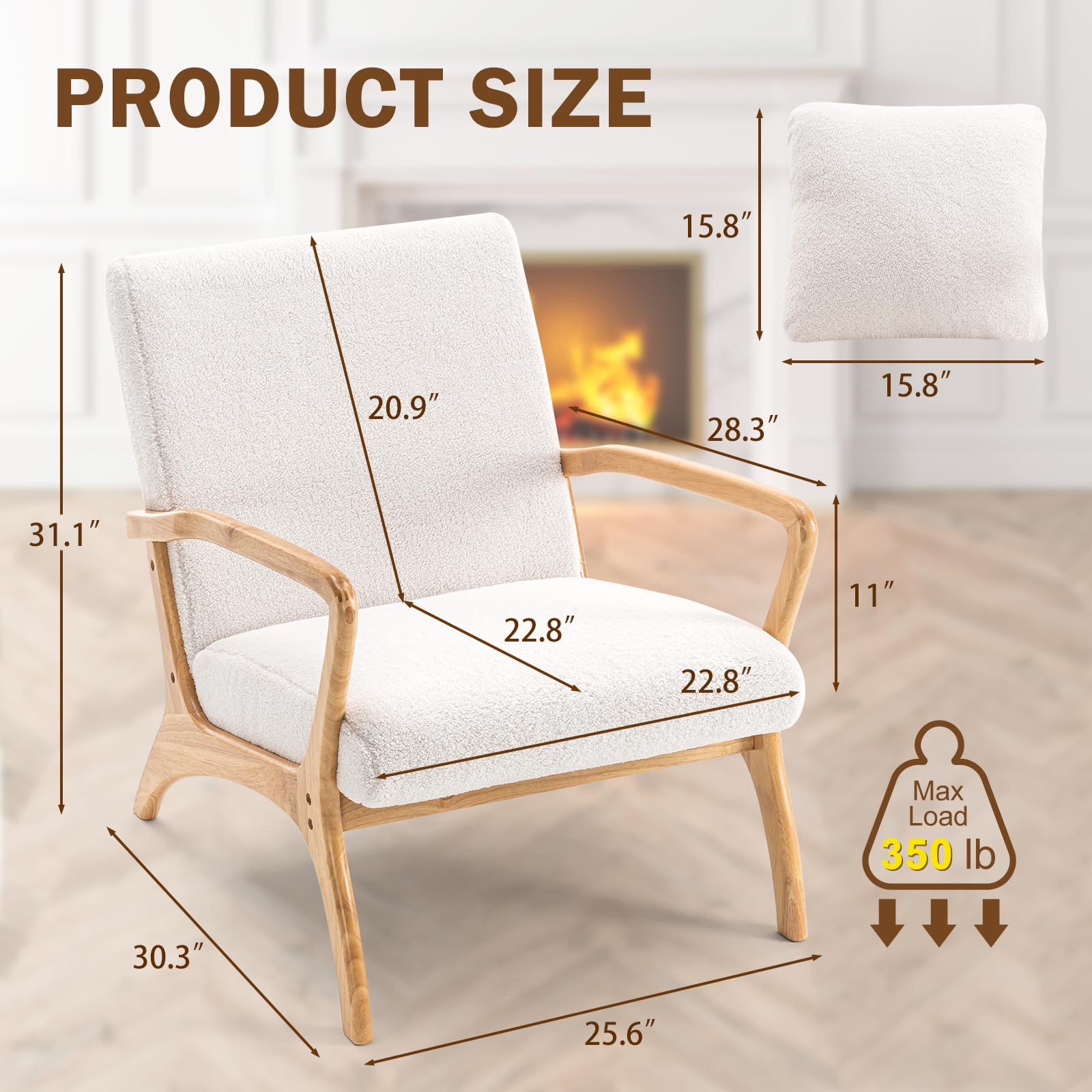 Mid-Century Modern Accent Chair with Cushion - 28.3