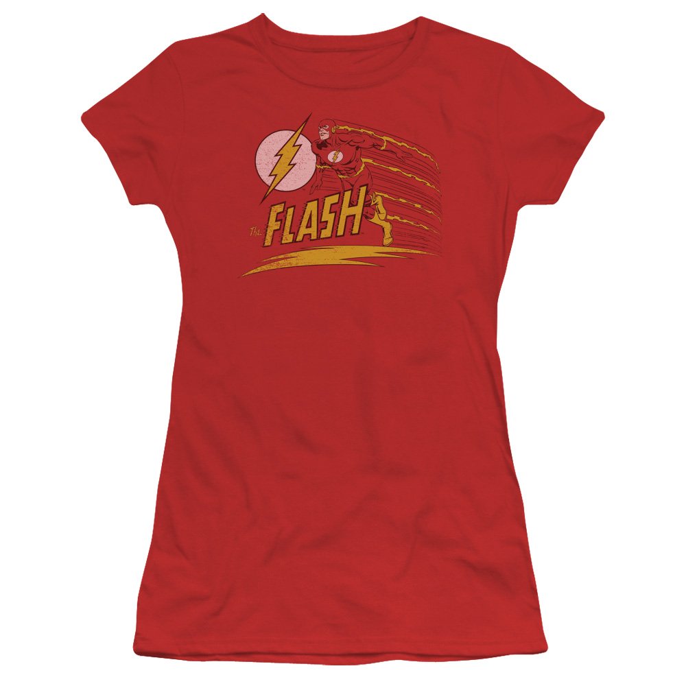 Trevco DC-Like Lightning Short Sleeve Junior Sheer Tee - Red 44, Large - Casual Graphic T-Shirt for Women & Girls, Perfect for Cosplay, Comic Con & Superhero Fans