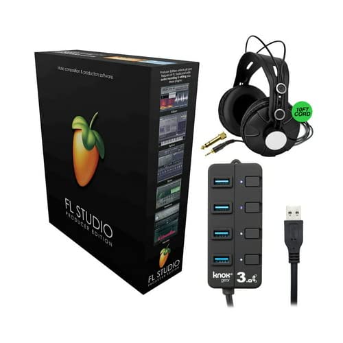 FL Studio 20 Producer Edition DAW Software Bundle with Studio Headphones & USB Hub - Music Production, Podcasting & Home Recording Starter Kit