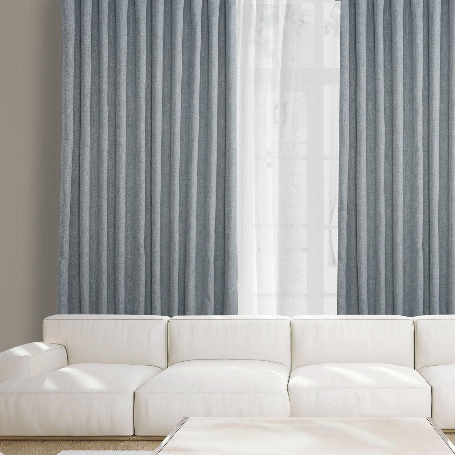 Heather Grey Textured Faux Linen Custom Curtains - Premium Window Treatments for Living Room, Bedroom & Home Decor