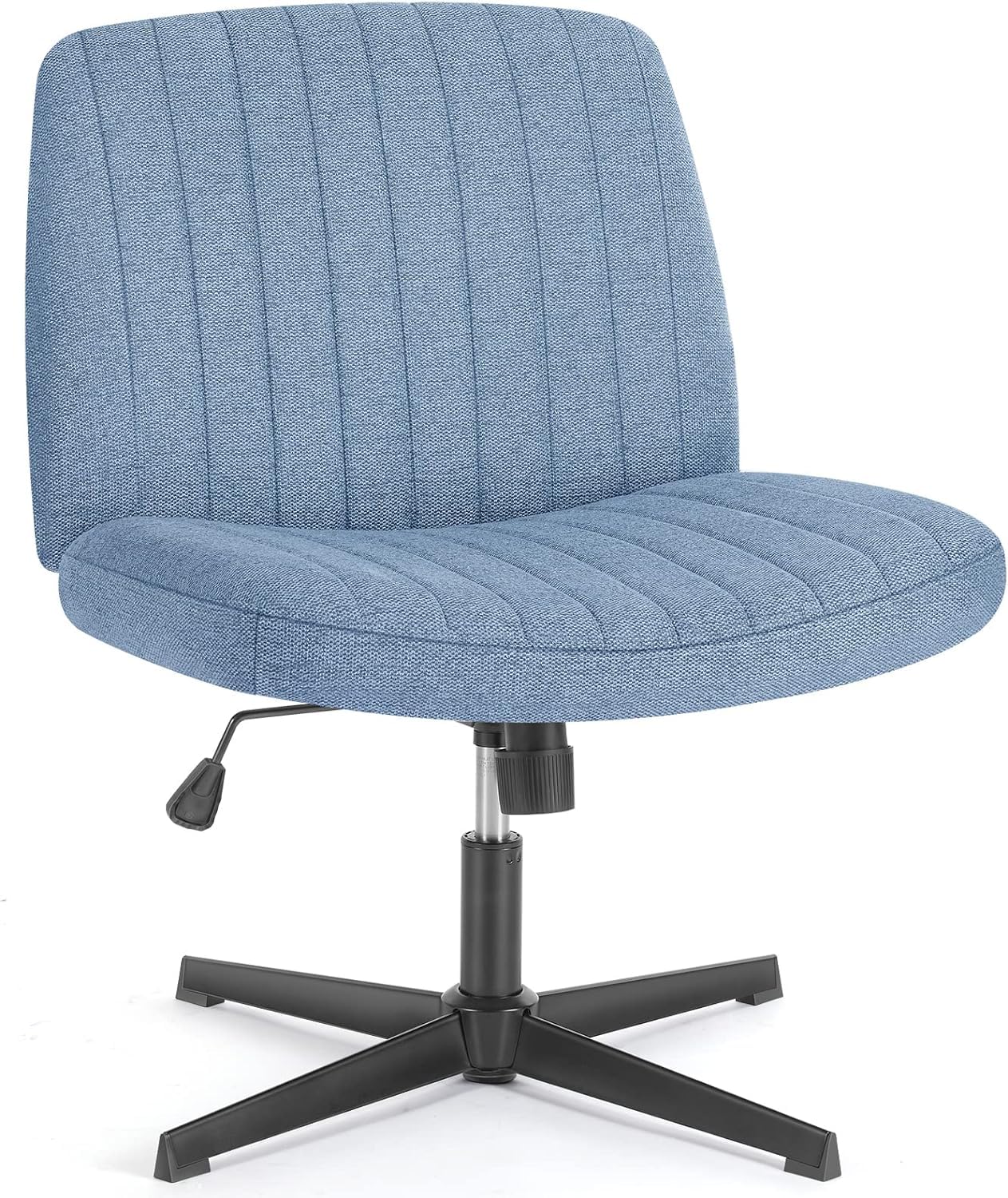 DUMOS Criss Cross Legged Office Chair - Armless Wide Seat No Wheels, Adjustable Height Swivel Fabric Chair for Home Office, Bedroom & Vanity - Modern Comfortable Seating for Work & Relaxation