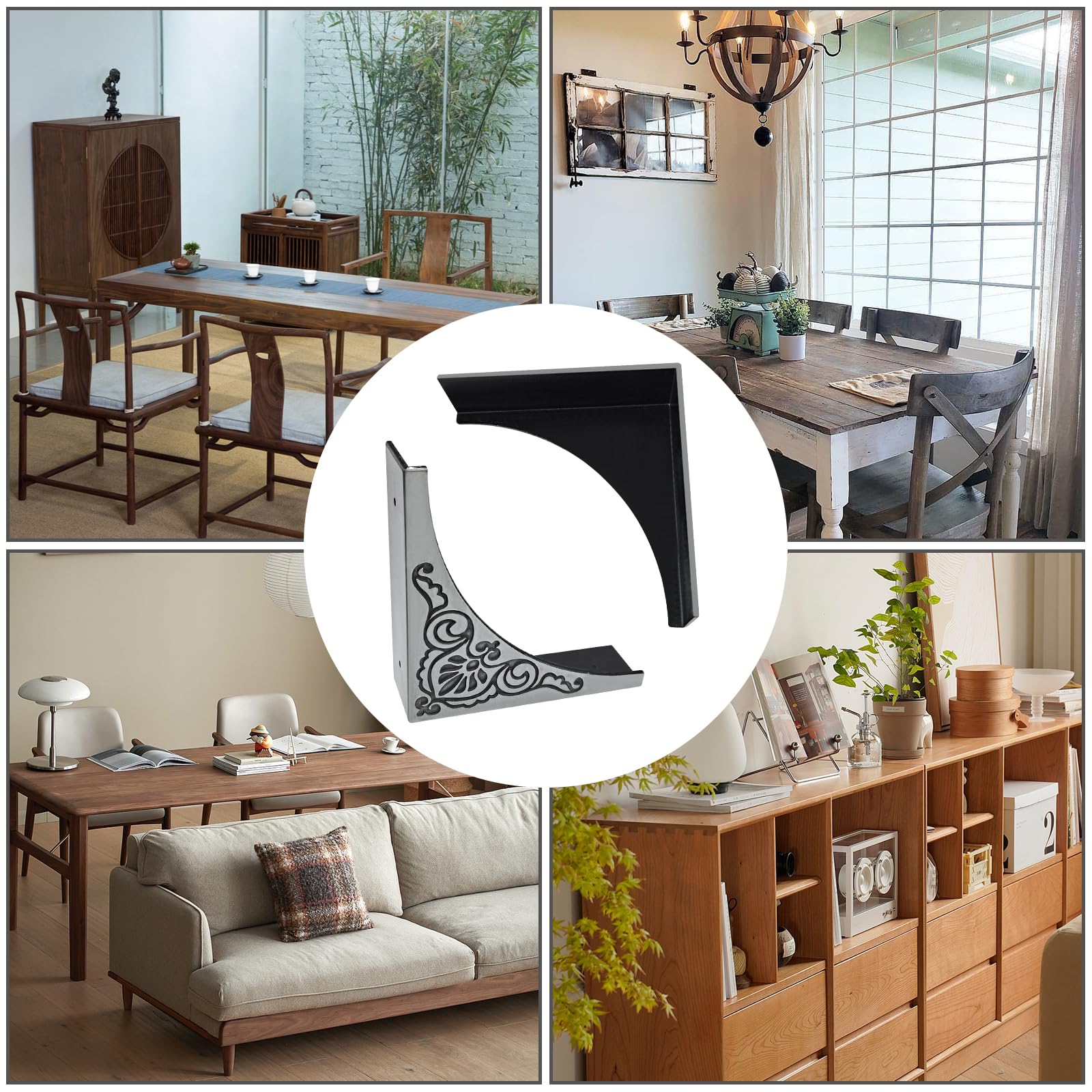 4Pcs Antique Zinc Alloy Box Corner Protectors - Decorative Furniture Edge Guards for Cabinets, Fireplace, Tables - Safety Bumpers with Elegant Flower Pattern (Ideal for Childproofing & Home Decor)