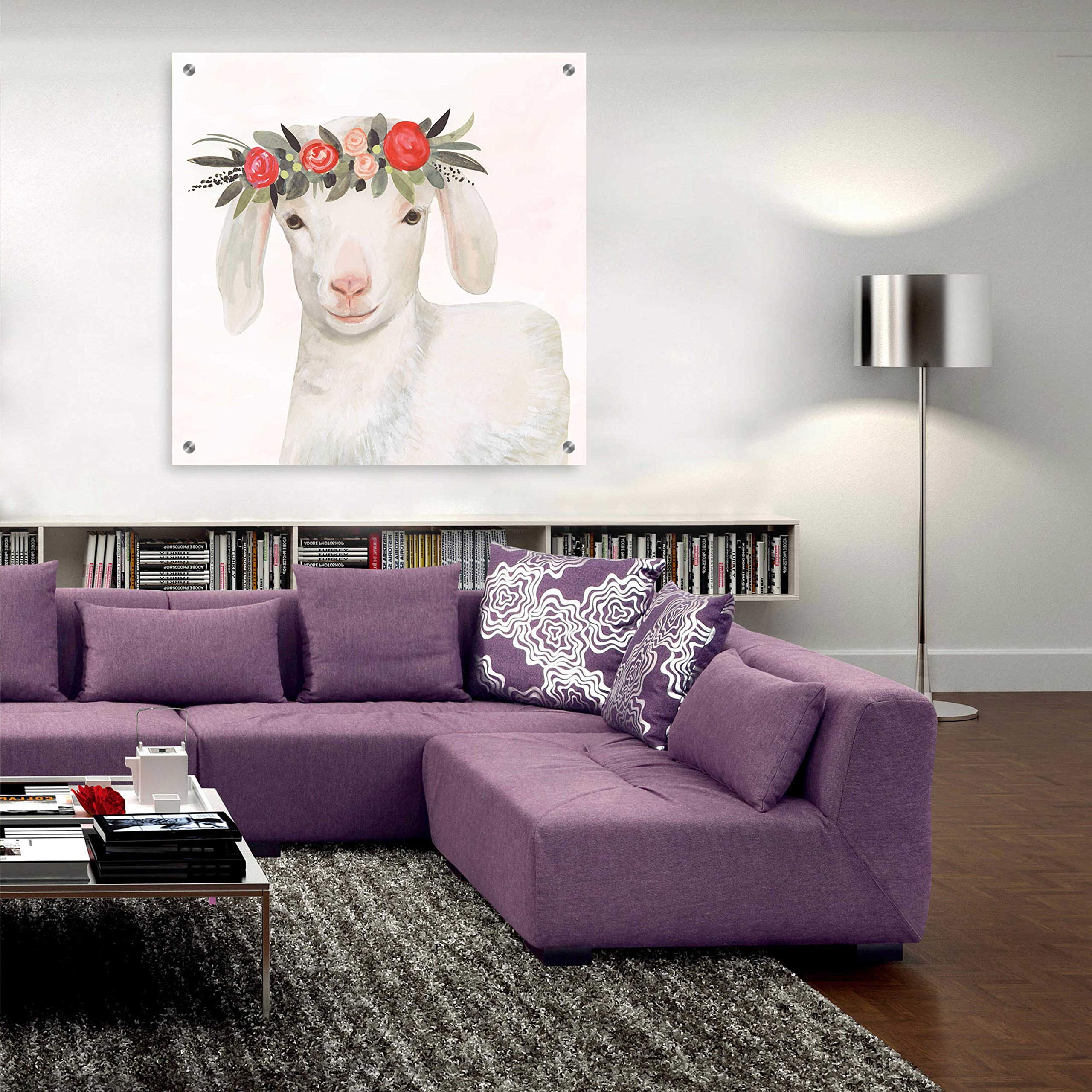 Victoria Borges 'Garden Goat IV' Acrylic Glass Wall Art - 36x36 Inches Modern Home Decor for Living Room, Bedroom & Office