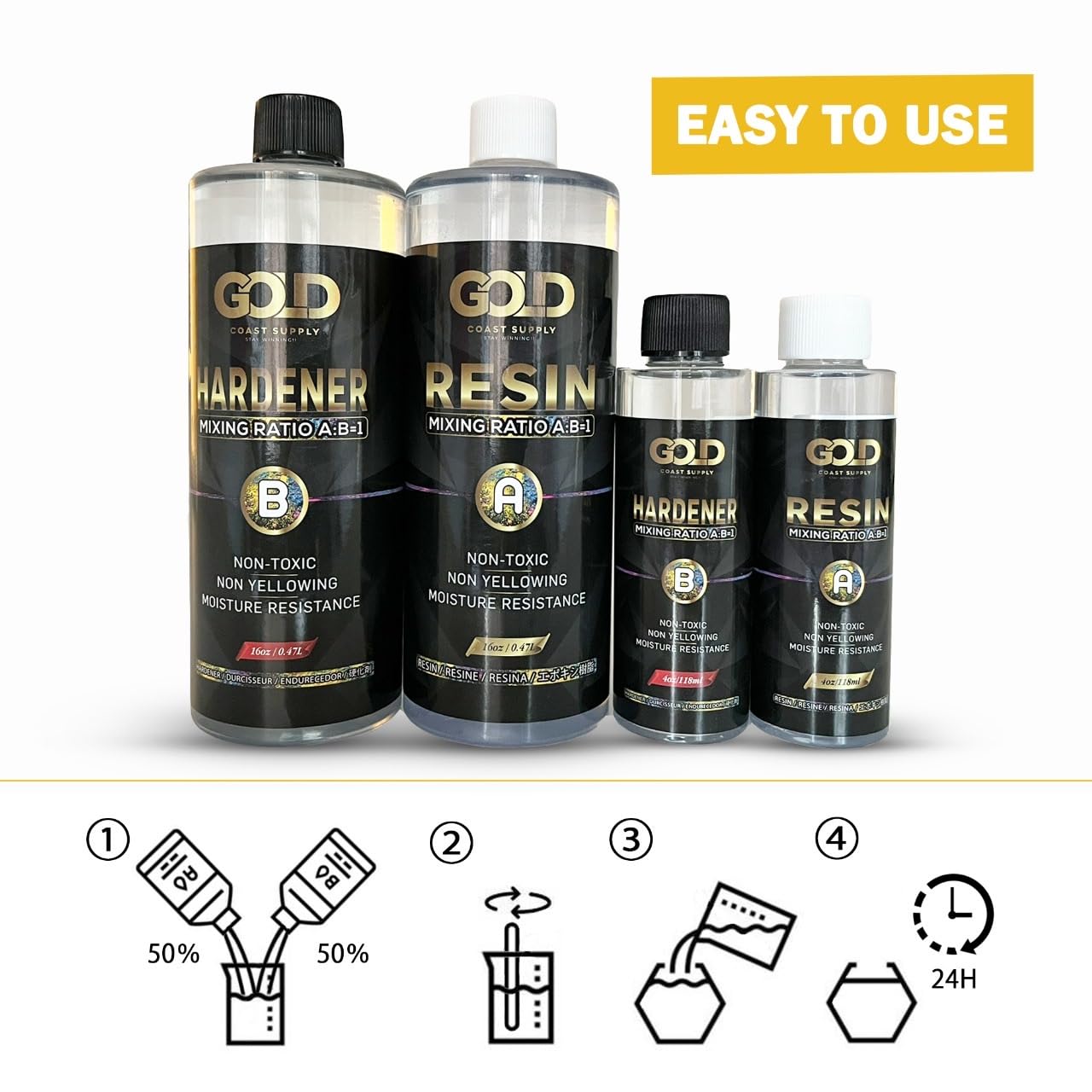 Premium 16 oz Epoxy Resin Kit for DIY Crafts, Jewelry Making, Wood Coating & Resin Art - Crystal Clear, Self-Leveling, Non-Toxic, BPA-Free (8oz Resin + 8oz Hardener) - Perfect for Home Decor, River Tables & Geode Art Projects