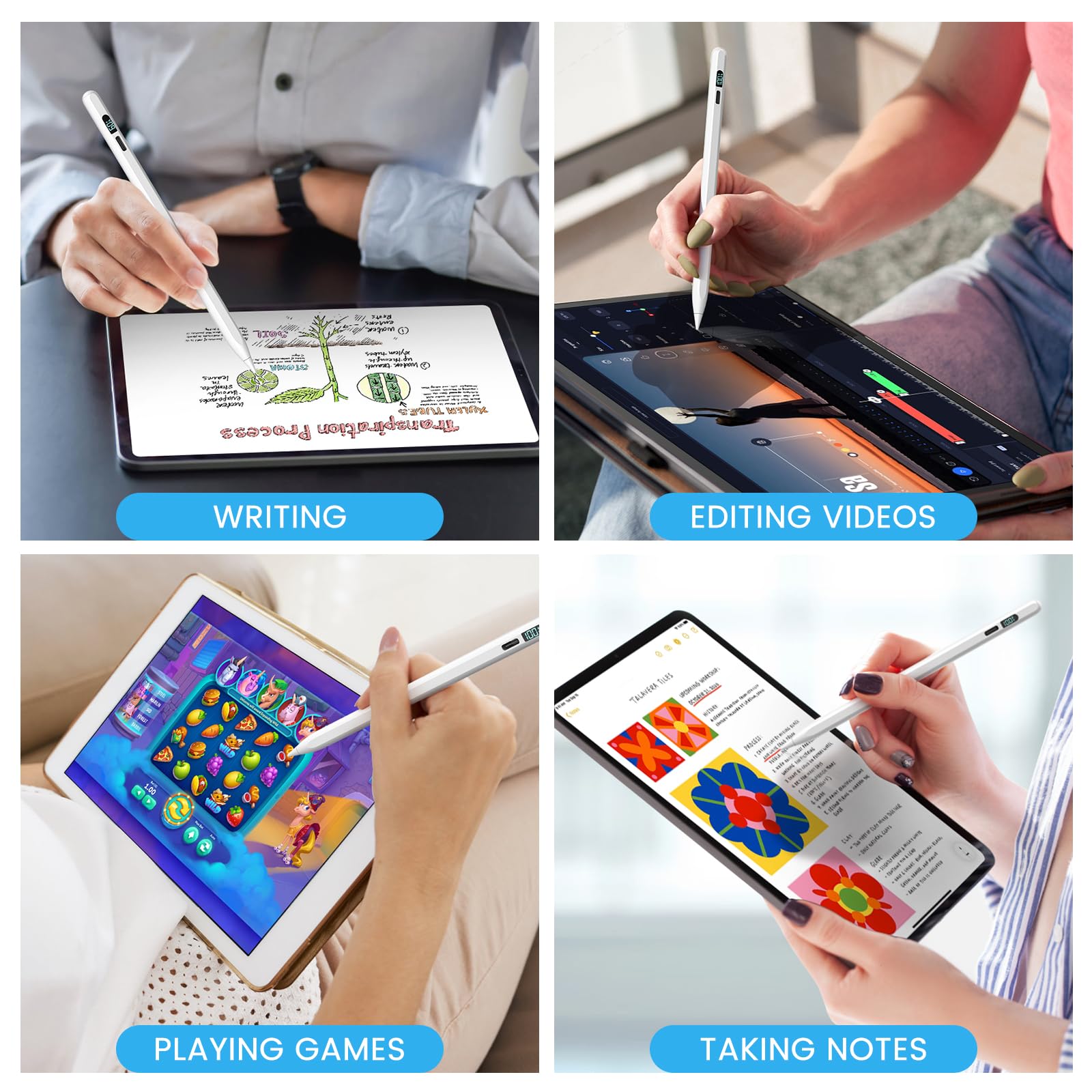 Mixoo iPad Pencil for iPad 10th/9th Generation - LED Power Display Stylus with Fast Charging, Palm Rejection & Tilt Sensitivity - Compatible with iPad Pro 12.9/11/M4, iPad Air 5/4/3/M2, iPad Mini 6/5 - Perfect for Drawing, Note-Taking & Digital Art