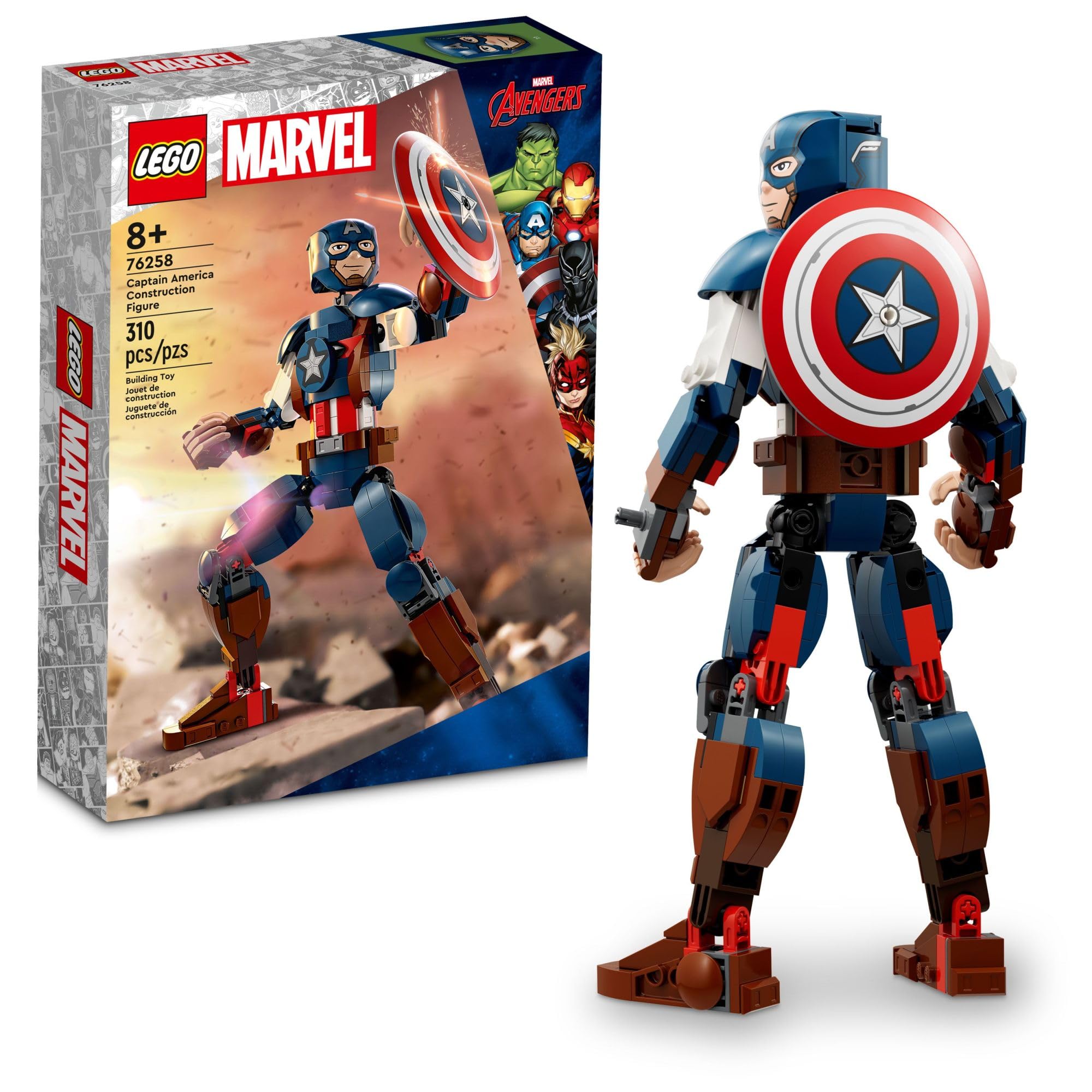LEGO Marvel Captain America Building Kit 76258 - Buildable Avengers Action Figure with Posable Joints & Attachable Shield - Collectible Toy for Kids Ages 8-12 - Perfect for Play, Display & Marvel Superhero Battles