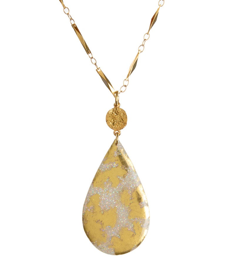 Dazzled Cream Iridescent Gold Teardrop Pendant Necklace for Women - Elegant Jewelry Gift for Birthday, Anniversary & Special Occasions