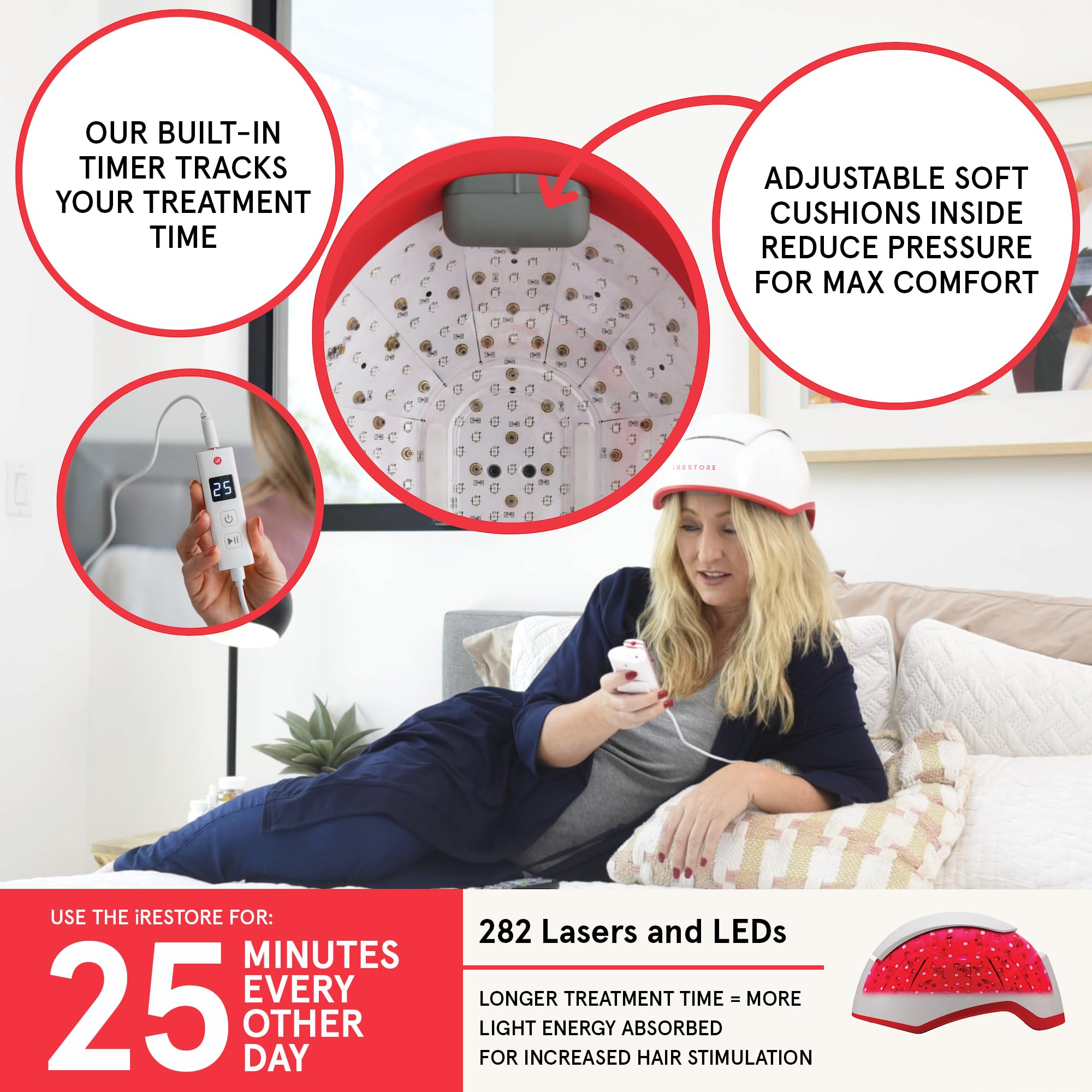 iRestore Professional Laser Red Light Therapy Hair Growth System - FDA Cleared Hair Loss Treatment for Men & Women - 282 Lasers & LEDs Laser Cap for Hair Regrowth - Effective for Alopecia & Thinning Hair - Perfect for Home Use & Salon Treatments