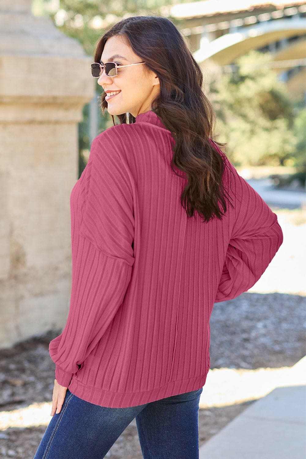 Stylish Ribbed Mock Neck Top with Exposed Seams - Women's Fashion Tops for Casual Wear, Office Outfits & Date Nights