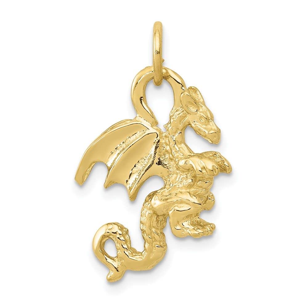10K Yellow Gold Solid Polished 3D Dragon Charm Pendant - Elegant Jewelry Gift for Women, Men, Dragon Lovers - Perfect for Necklaces, Bracelets & Special Occasions