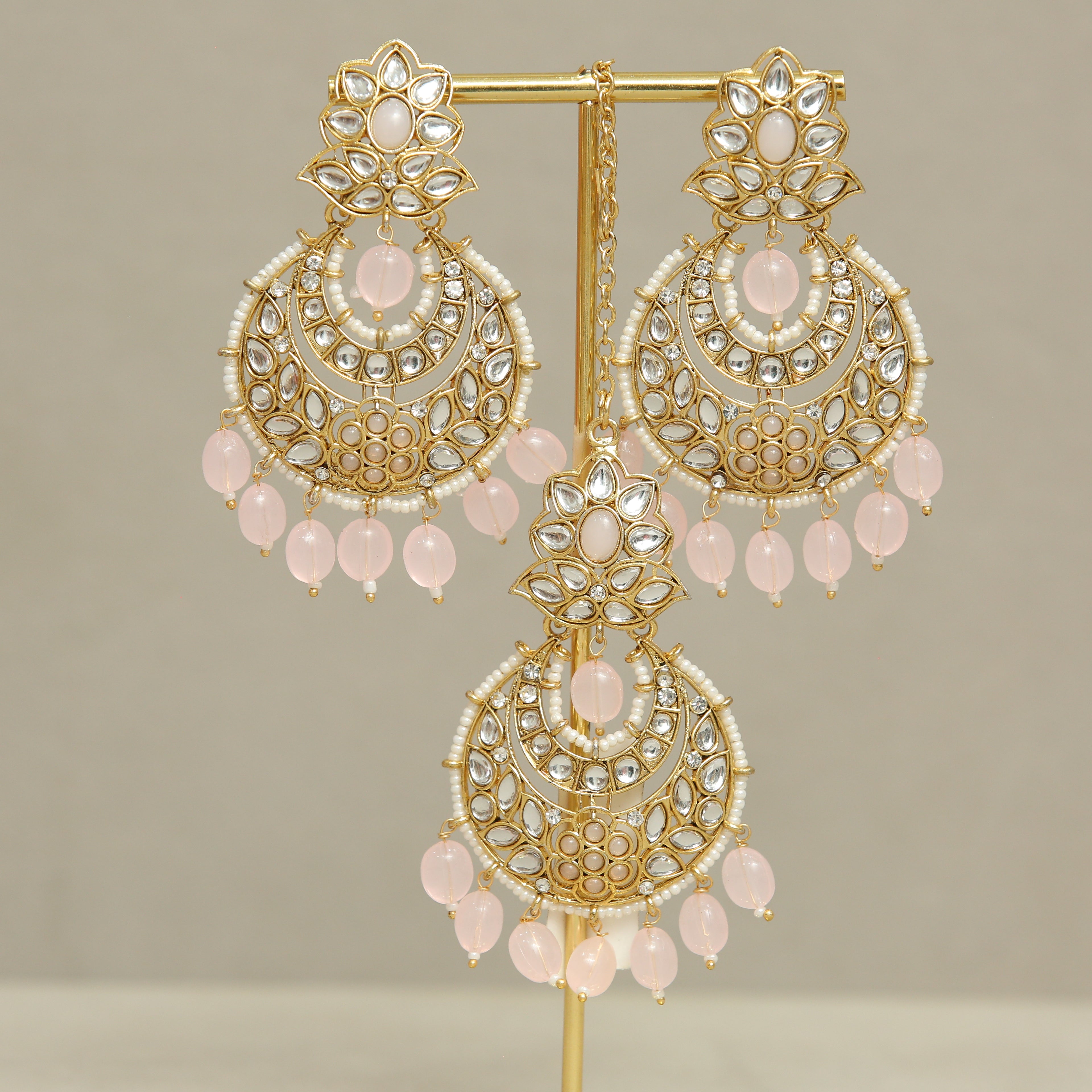 Emilia Kundan Earrings and Tikka Set | Indian Bridal Jewelry | Wedding Accessories for Women | Perfect for Bridal, Party, and Festive Occasions
