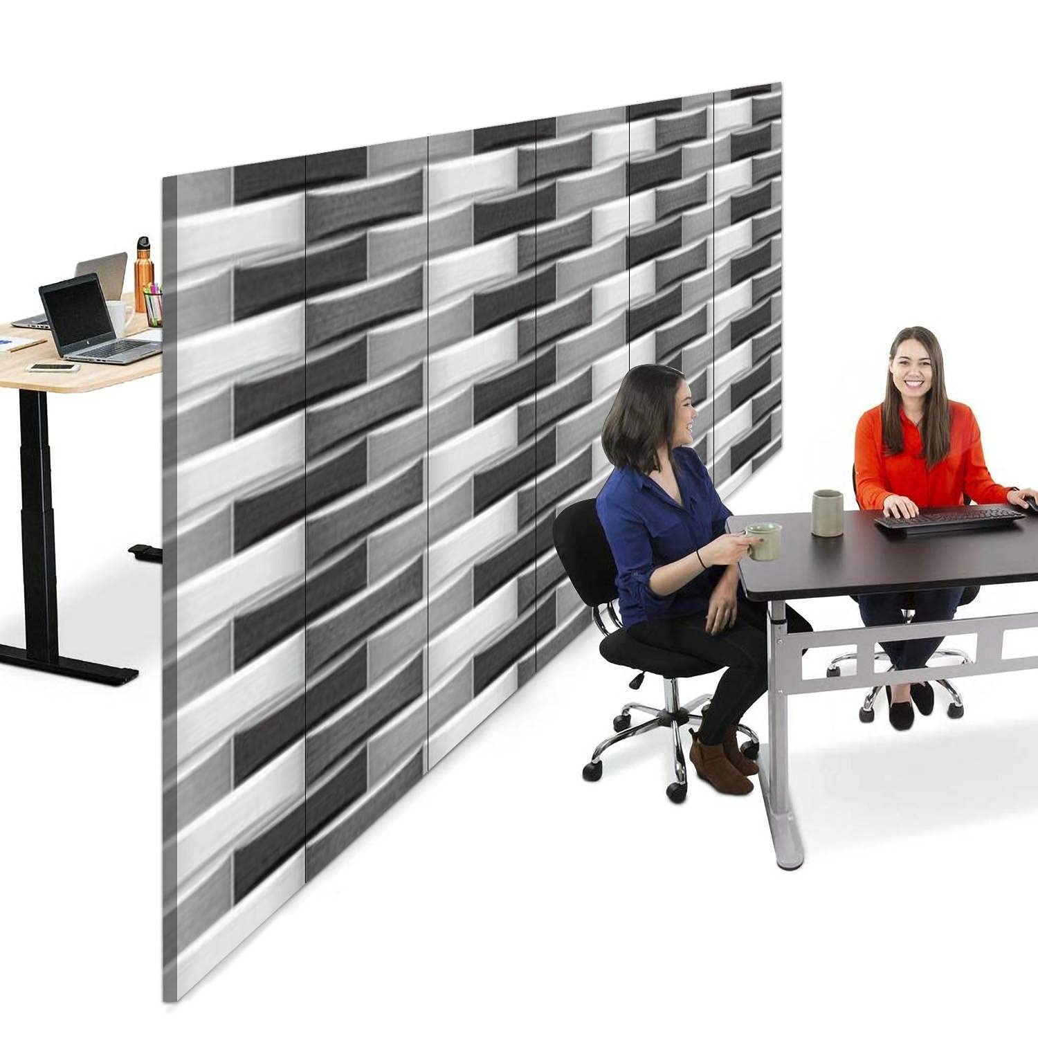 3D Elevation Canvas Room Divider Screen - Wooden Tiles Decor in Grey | 6-Panel Folding Privacy Partition for Bedroom, Office & Living Space | Modern Room Separator & Wall Decor
