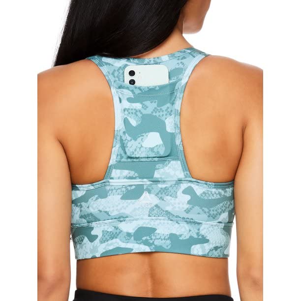 Reebok Women's Sports Bra with Back Pocket & Removable Pads - Laurel Wreath (Small) - High Support Workout Top for Running, Yoga & Gym