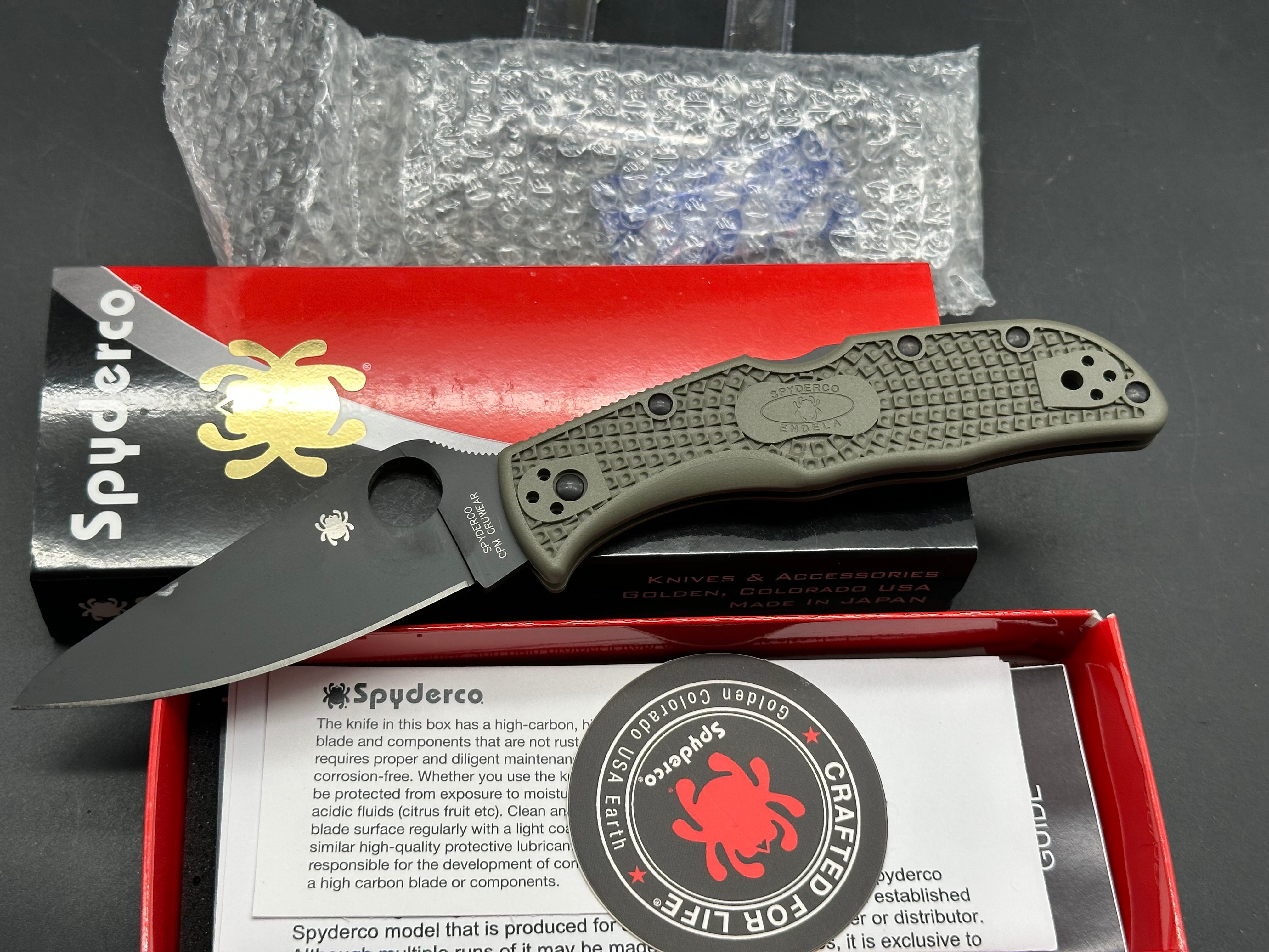 Spyderco Endela Folding Knife - OD Green FRN Handle, Cruwear Steel Blade - New in Box - Perfect for Camping, Hiking & Everyday Carry (EDC)