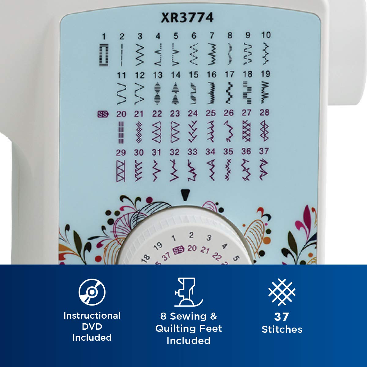 Brother XR3774 Sewing and Quilting Machine with 37 Built-in Stitches, Wide Table & 8 Included Sewing Feet - Perfect for Home DIY, Dressmaking, Quilting Projects and Crafting