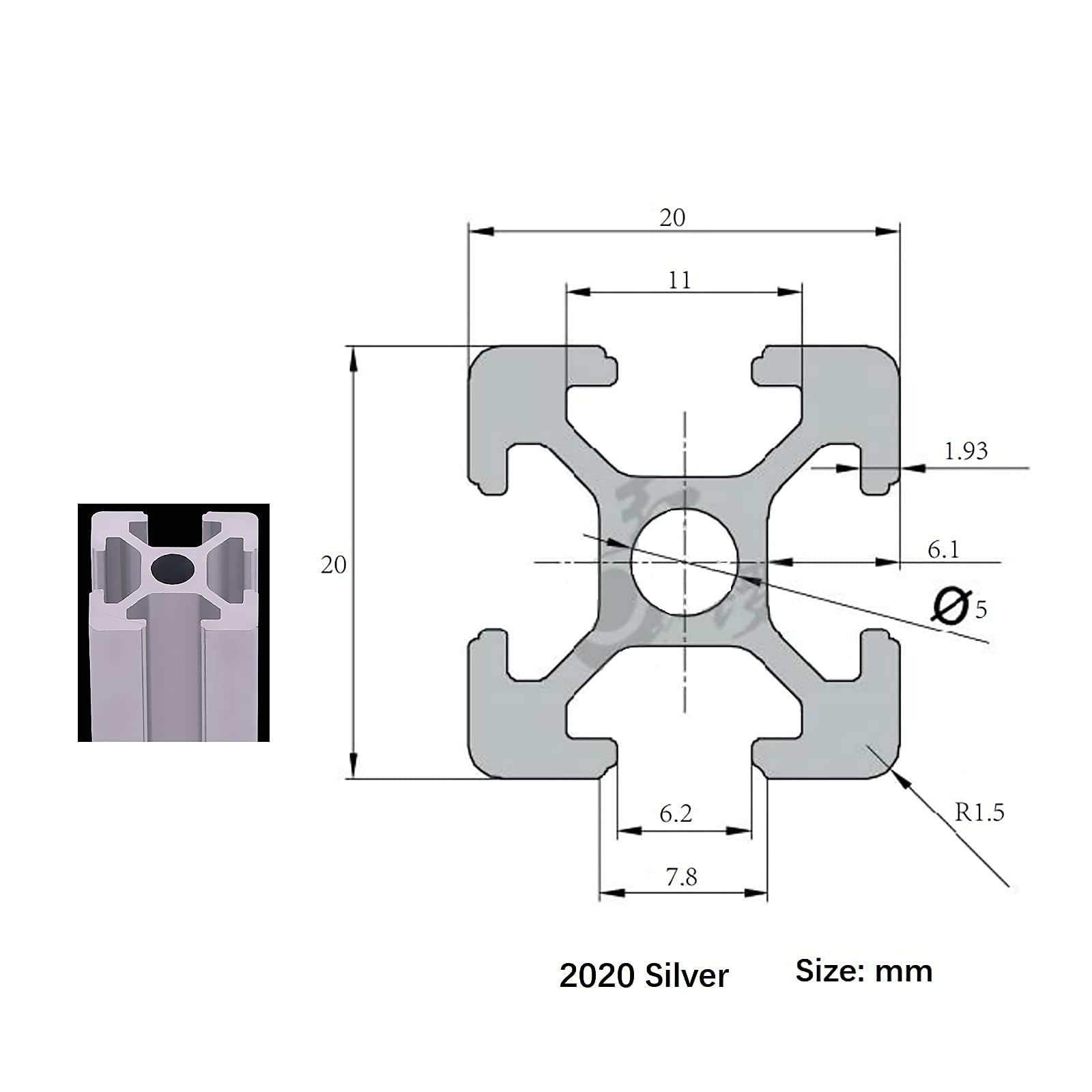 2020 T-Slot Aluminum Extrusion Profile - European Standard Anodized Silver Linear Rail Guide (76.38 inch/1940mm) for 3D Printer, CNC Machine & DIY Projects - Perfect for Building Frames, Enclosures & Motion Systems