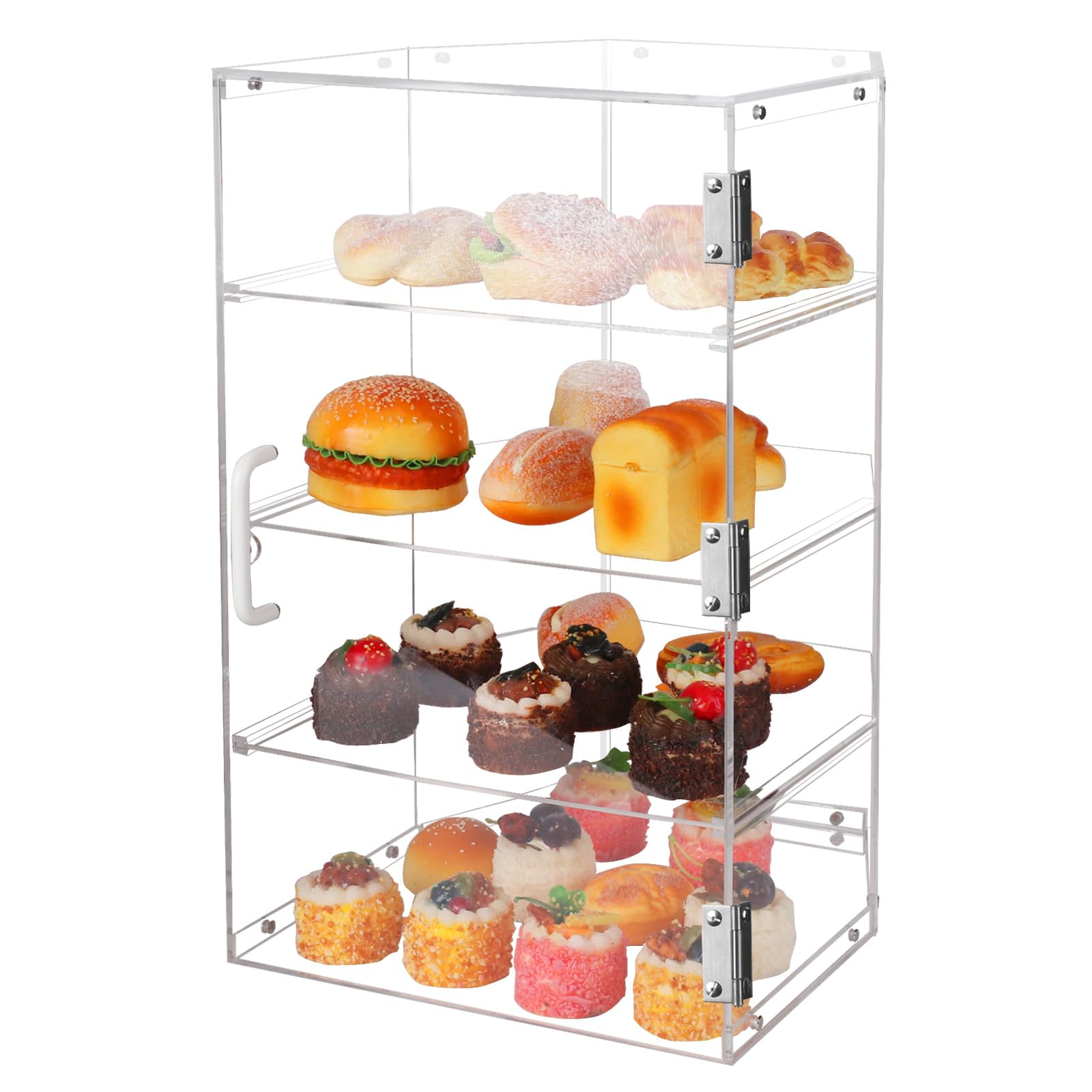 4-Tier Acrylic Bread Display Case with Front Door - Large Pastry Showcase for Cake, Donut, Sourdough Bread - Perfect for Bakery Countertops, Kitchen Storage & Commercial Display
