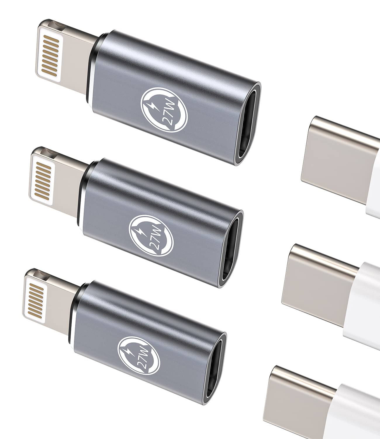3-Pack 27W USB C to Lightning Fast Charger Adapter - Type C Female to Lightning Male Converter with PD Charging & Data Sync for iPhone 11/12/13/14 Pro Max/Mini/XS/SE/7/8/X/XR Plus & iPad Air - Perfect for Home, Office & Travel Charging