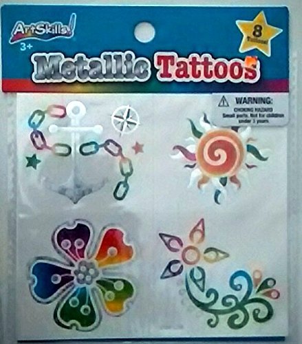 8 Colorful Metallic Temporary Tattoos for Women & Men - Waterproof Fake Tattoos for Parties, Festivals & Body Art | Fun & Safe for All Skin Types