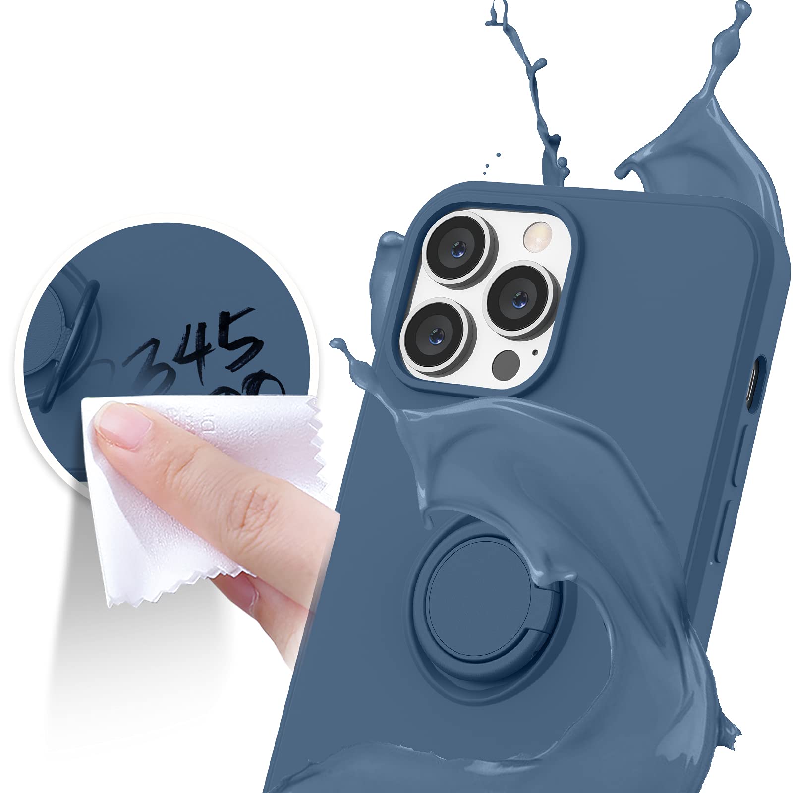 ABITKU iPhone 13 Pro Max Case with 360° Ring Kickstand & Magnetic Car Mount - Shockproof Silicone Cover with Microfiber Lining for 6.7